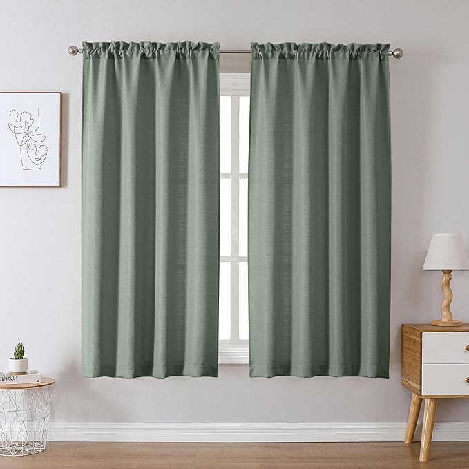 Chyhomenyc Sage Green Curtains 54 Inch Length 2 Panels, Faux Linen Textured Semi Sheer Light Filtering Soft Airy Rod Pocket Window Treatment Drapes for Living Room Bedroom, Each 30" Wx54 L