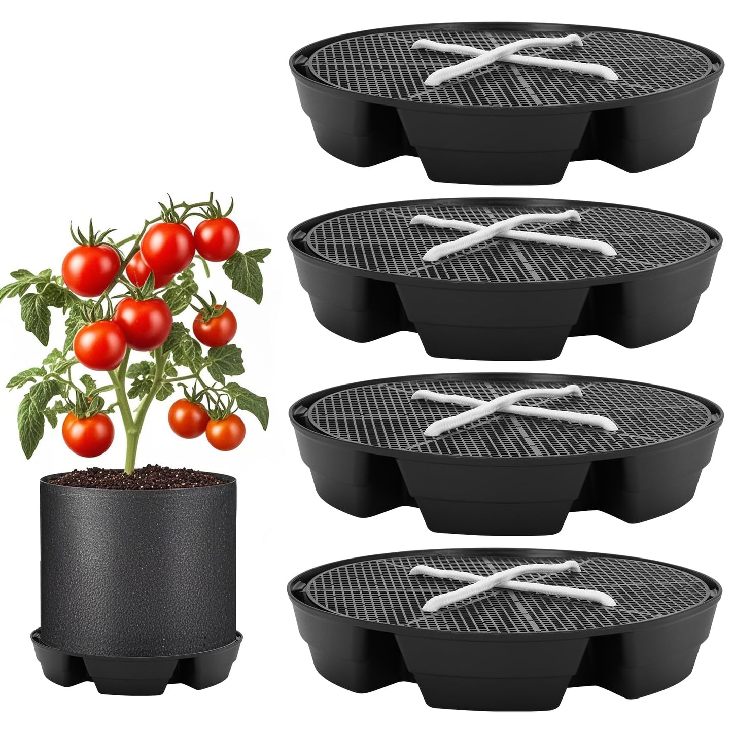 4-Pack Self Watering Fabric Pot Base, Auto Pots Fit for 5 Gallon Grow Bags, Auto-Irrigation Water Delivery System , Auto Watering Plant Saucer for Fabric Planters 3 Year Warranty (Capacity Upgrade)