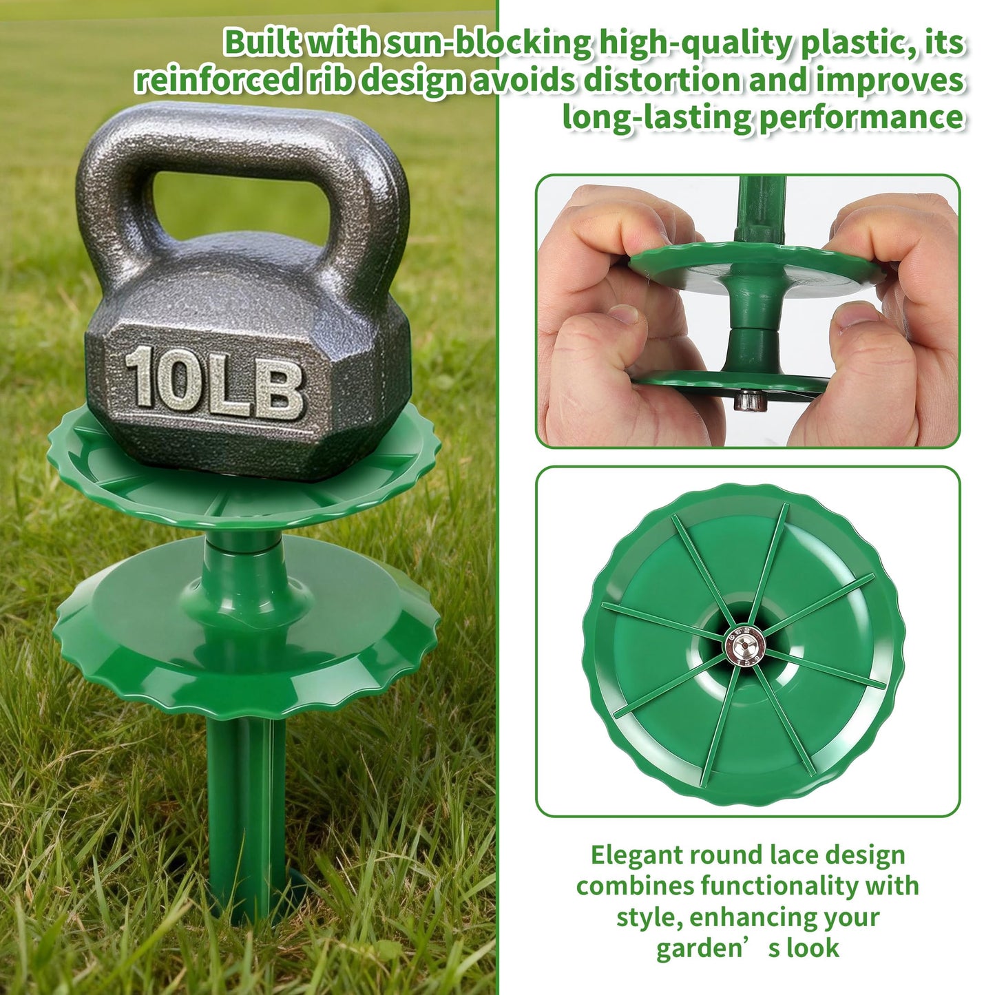 2 Pack 10 Inch Garden Hose Guide Stakes, Upgraded Reinforced Disc, Rotatable Double-Disk Sun Protection Heavy-Duty Plastic Stake, Hose Guard for Yard, Lawn & Flower Bed Landscaping (Green 2Pcs)