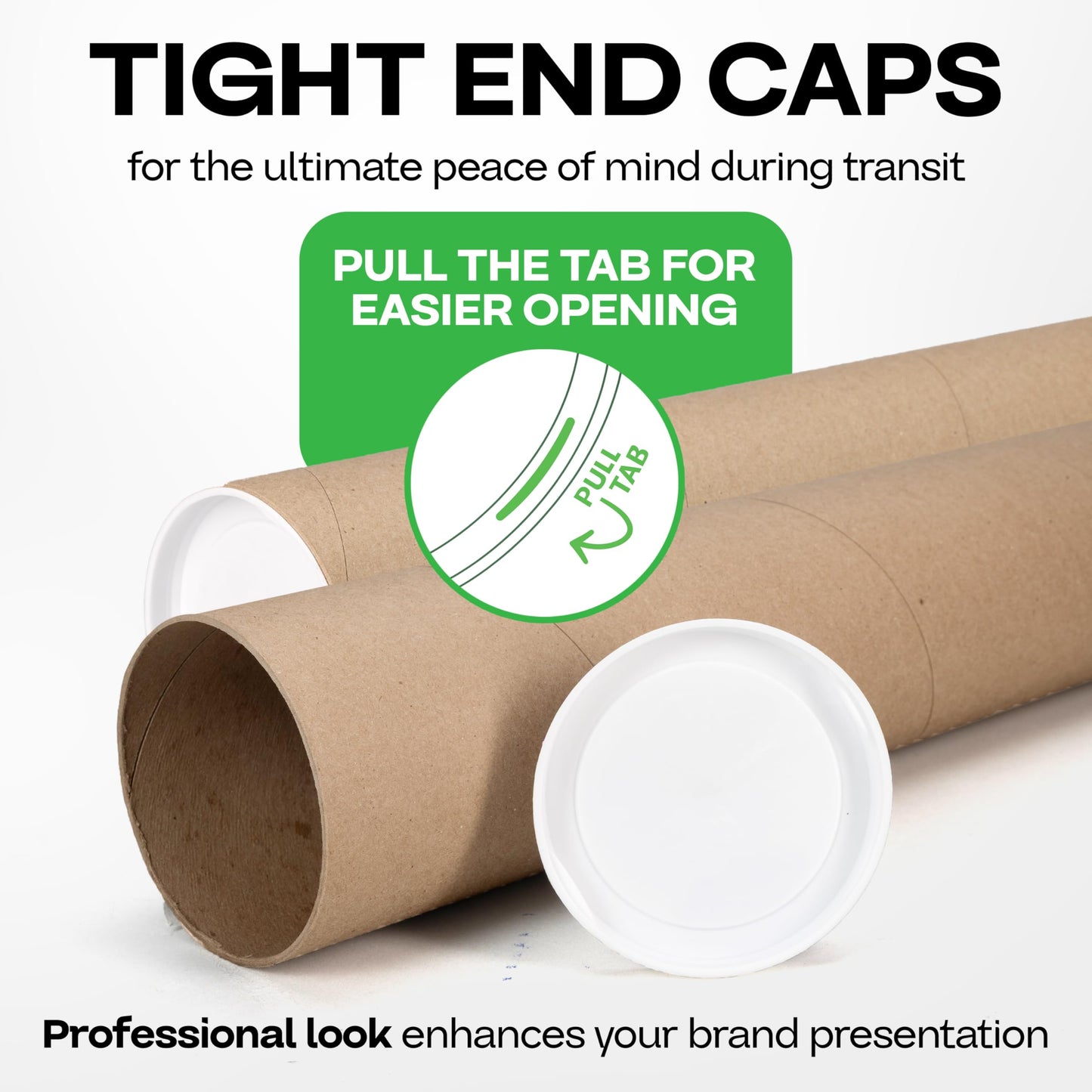 Cardboard Mailing Tubes, 4" x 24" with Plastic Caps, Pack of 2 - USA-Made USPS Approved Poster Tube for Documents & Blueprints - Reinforced Mailing Cylinders for Shipping & Storage by IDL Packaging