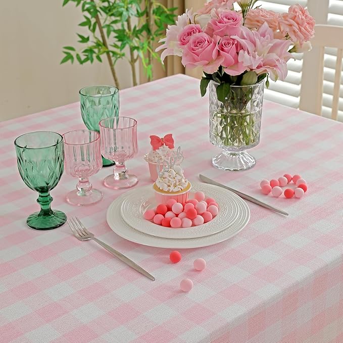 Rectangle Table Cloth for Spring, Summer, Valentine's Day, Easter, Christmas Tablecloth-Farmhouse Gingham Cotton Tablecloths (55" x 70",Pink)