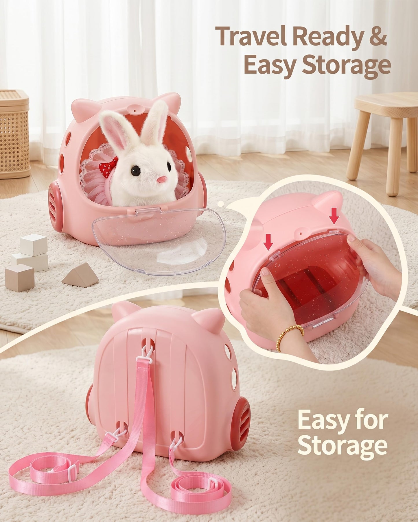 Eohemeral 23 Pcs Hopping Bunny Toy for Kids 3-5 5-7, Electronic Interactive Rabbit with Backpack, Wiggling Ears Squeaking Plush Pet, Pretend Play Easter Birthday Gifts for Girls 4 6 8 Year Old