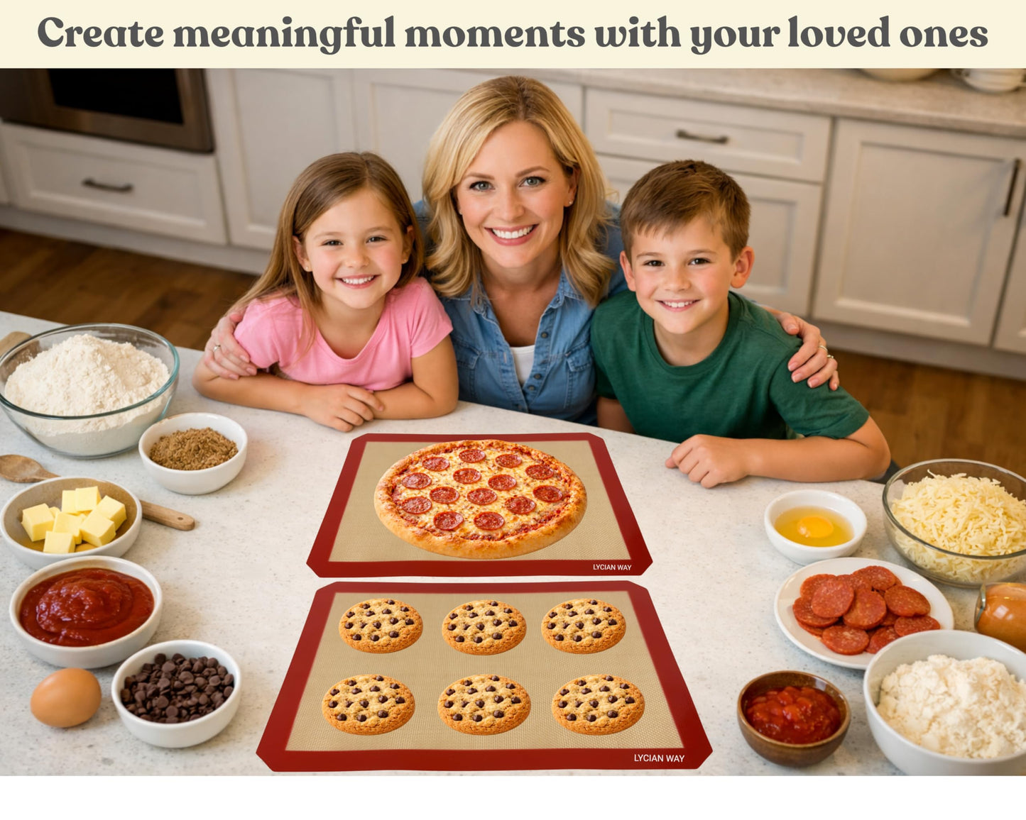 LYCIAN WAY Silicone Baking Mats Set of 2, Half Sheet Nonstick Reusable Baking Sheet Liners for Cookies, Macarons, Bread, Pizza, Pastry, Red