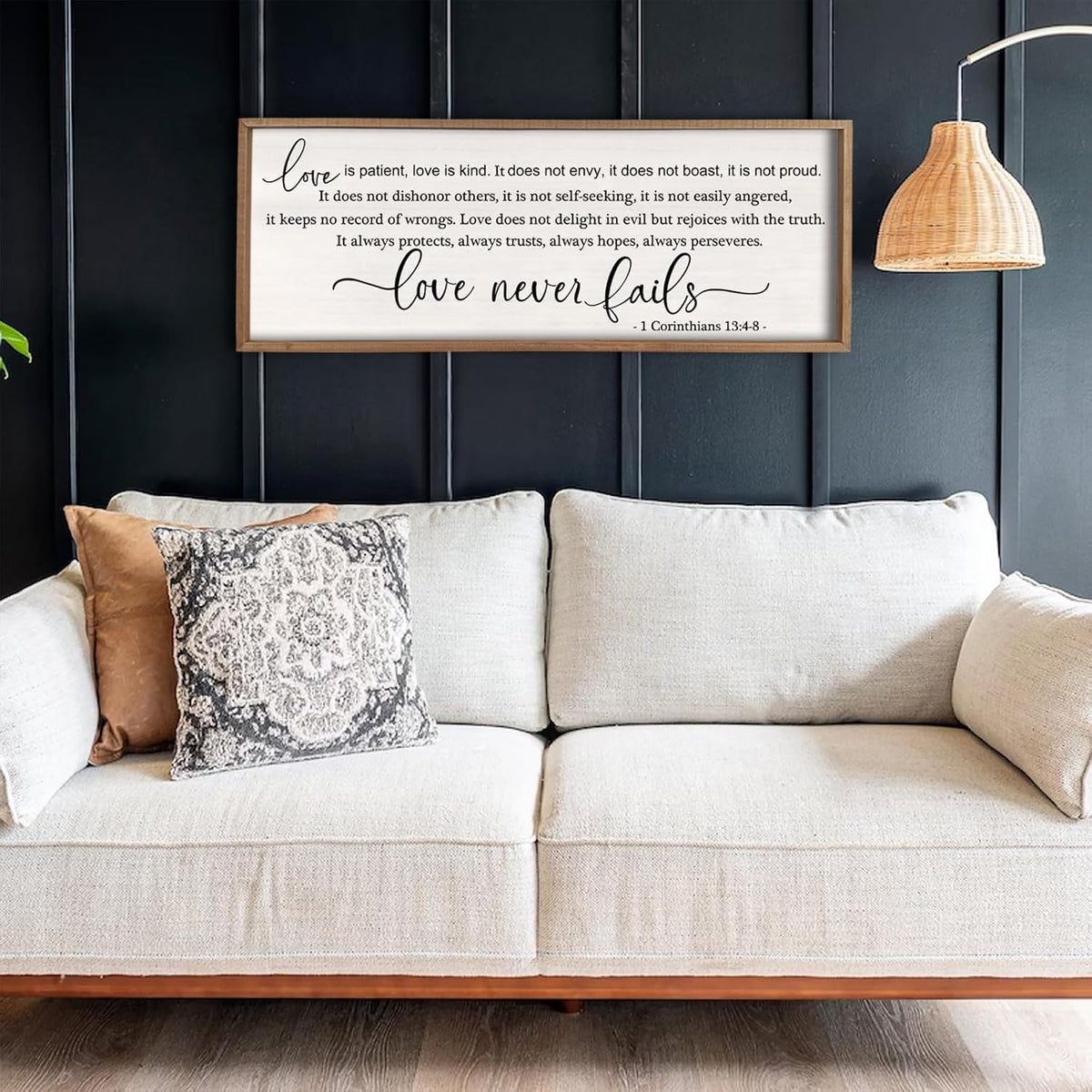 flowtorely Love is Patient, Kind Wall Art Decor 40"X15" Sign 1 Corinthians 13 Bedroom Above Bed Wall Decor Large Bible Verse Quote Scripture Christianity Hanging Sign (Wood)