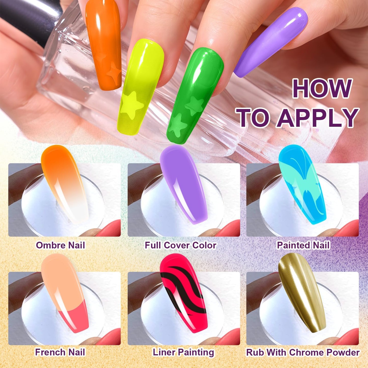U-Shinein Gradient Painting Gel, 9 Neon Colors Ombre Gel Nail Polish Light Rainbow Hot Pink Blue Green for Pigment Pat Nails Aura Nails, French Manicure DIY Nail Art Rainbow Candy Set