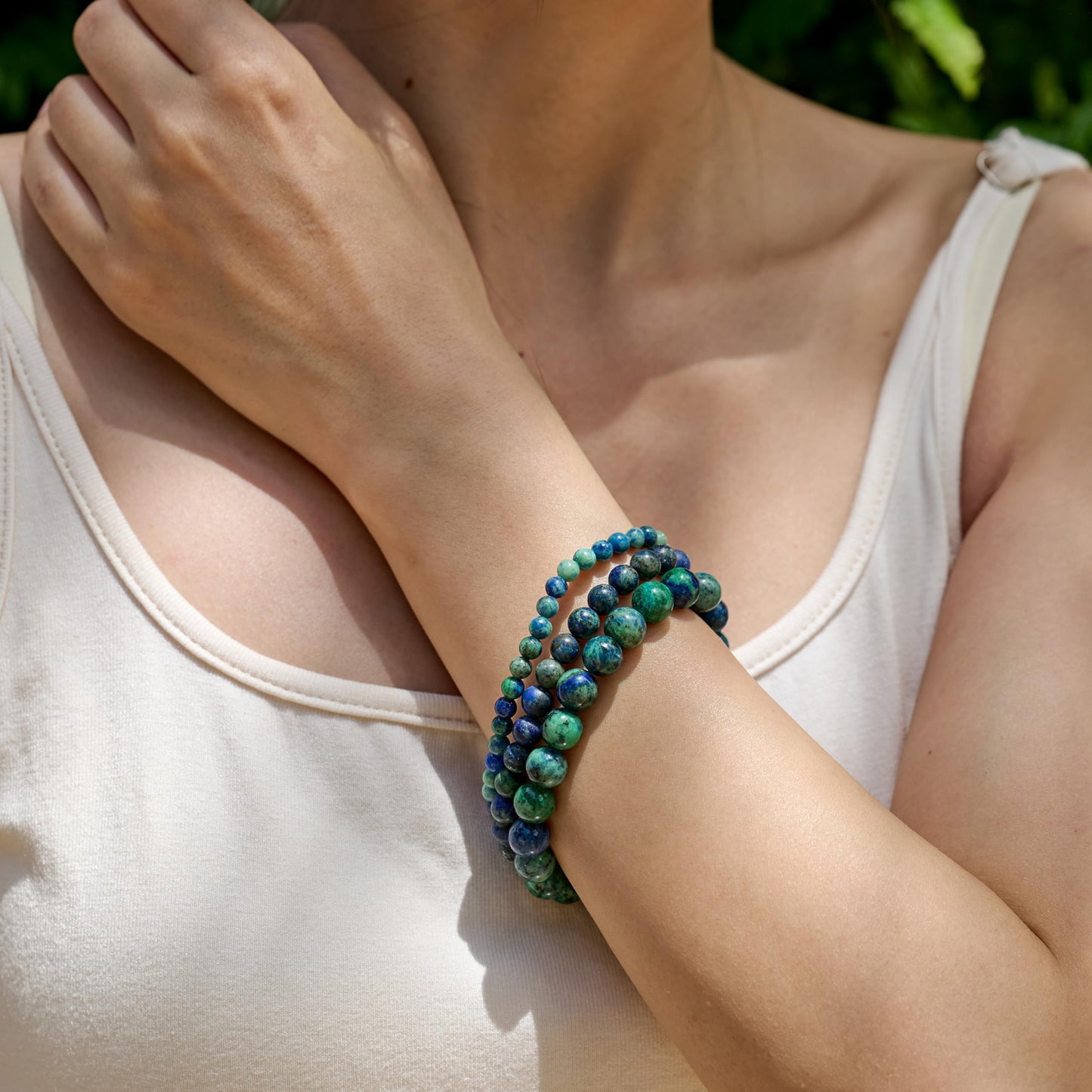Chrysocolla-Gentle Expression-4mm Beaded Bracelets for Women Handmade Semi Precious Natural Stone Stretch Elastic Jewelry Yoga Protection Gifts