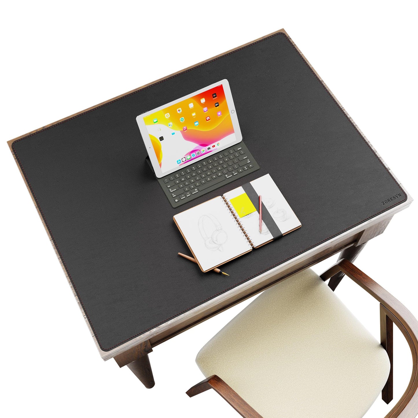 ZORESYN Leather Desk Mat 31.5 x 23.6 Inch (Black) - Extended Widen Mouse Pad, Waterproof Faux Leather Desk Pad with Non-Slip Base for Office & Home