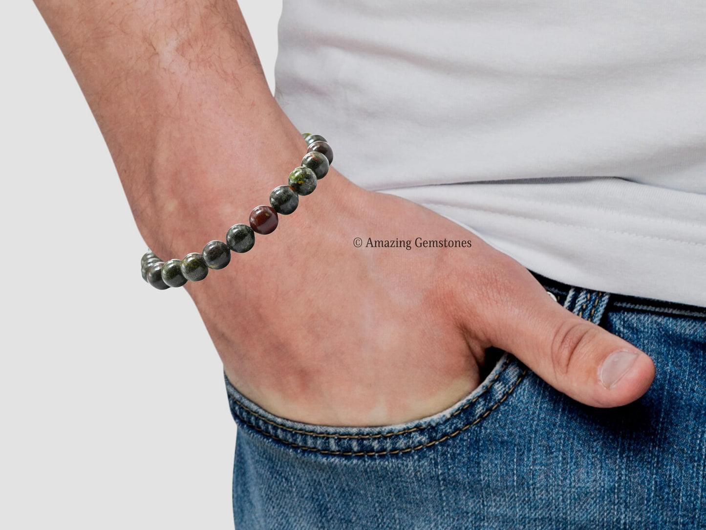 Amazing Gemstone Crystal Bracelet for Women Men's Gifts - Protection Healing Crystal Bracelet - 8mm Gemstone Beaded Stretchable Bracelet Pulseras Para Hombres Mujer Stocking Stuffers Mothers Day Gift (Dragon Bloodstone)