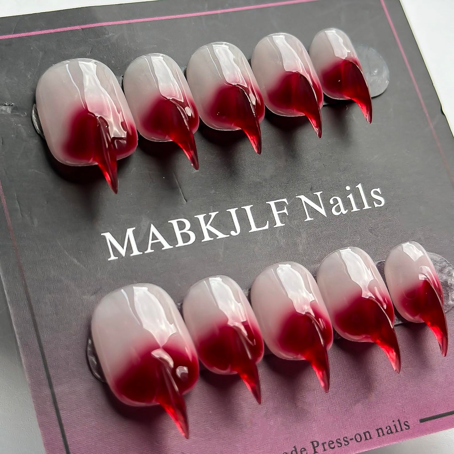 Halloween Press on Nails Luxury Short Stiletto Handmade Cat Claw Unique Reusable ABS Material Red Fake Nails Eagle Claw False Nails Gradient Glossy Glue on Nail Curved Thick Acrylic Nail(M)