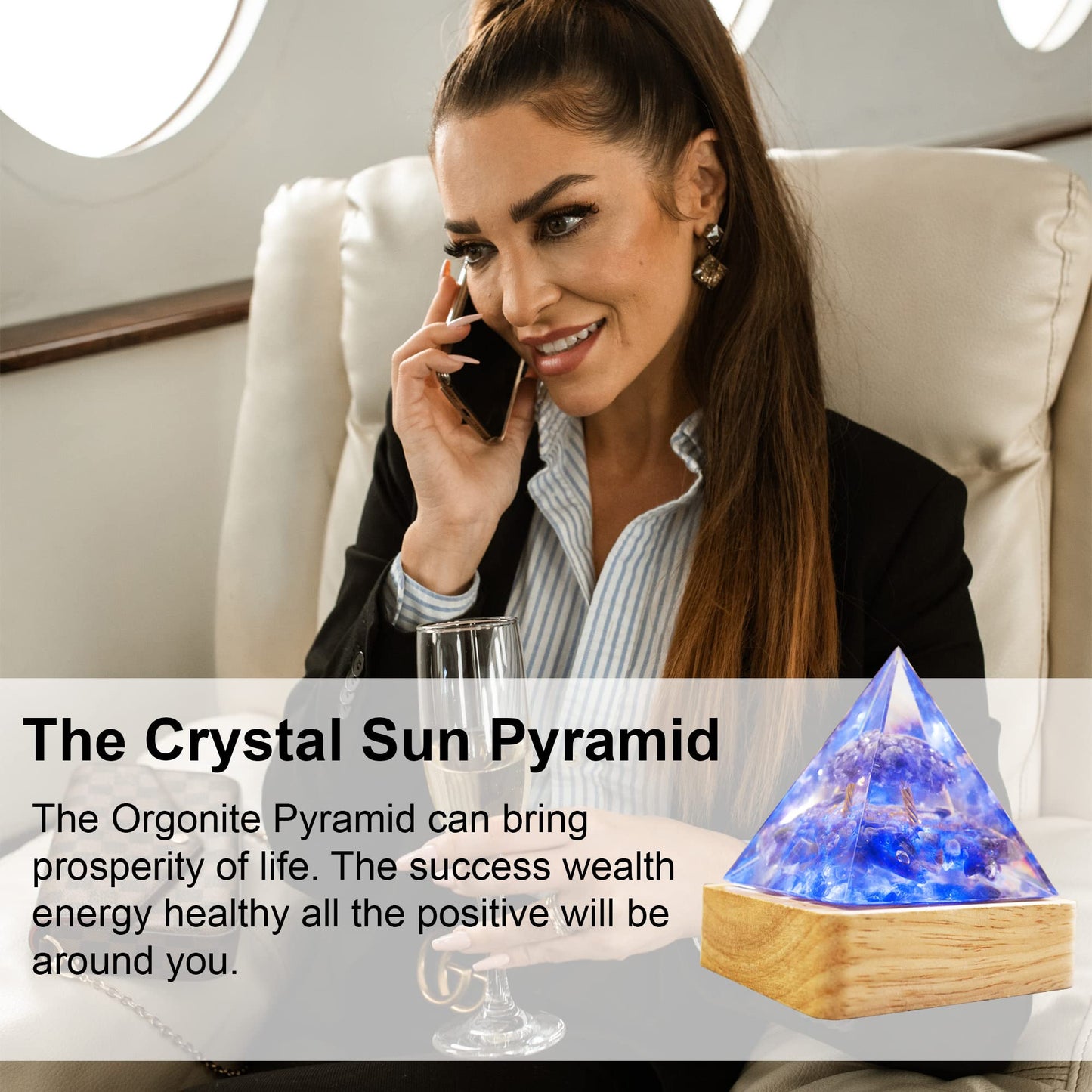 XQIGI Orgonite Amethyst Pyramid with Light Base for Healing Chakra Crystal Meditation Tree Life Stone Charged Energy Generator for Positive Success Growth Powerful Strength Prosperity Wealth (Sun)