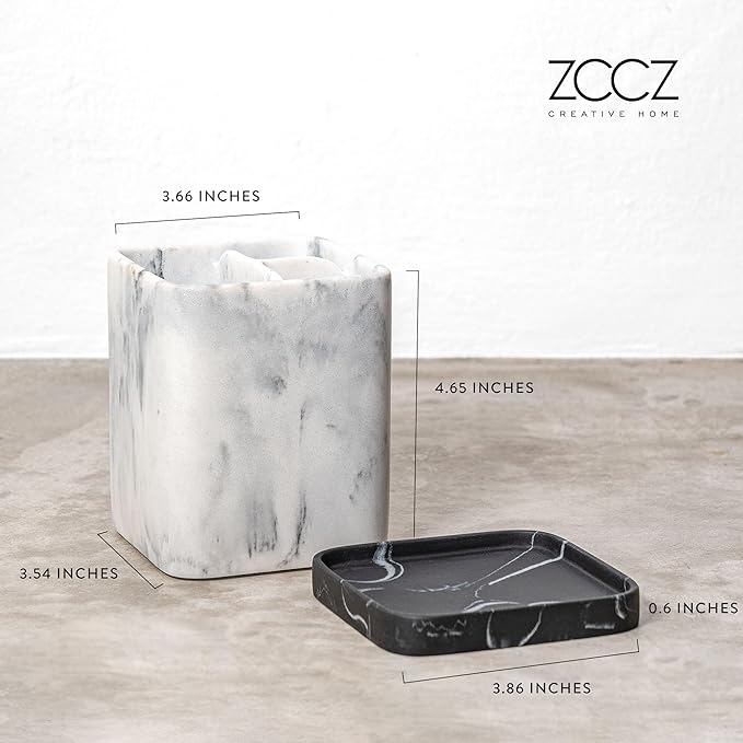 zccz Toothbrush Holder, Countertop Marble Look Electric Toothbrush Toothpaste Makeup Brush Razor Holder Stand Bathroom Organizer with Detachable Tray