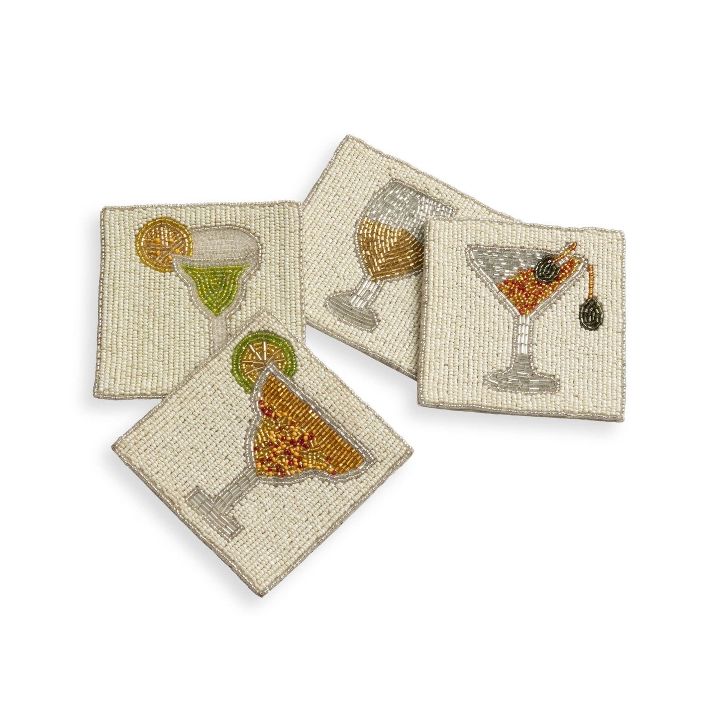 Folkulture Coasters Set of 4 (4")| Beaded Cocktail Handmade Square Drink Coasters for Coffee Table & Bar | Boho Home & Party Décor | Hand-Crafted Cute Coasters for Housewarming Gifts