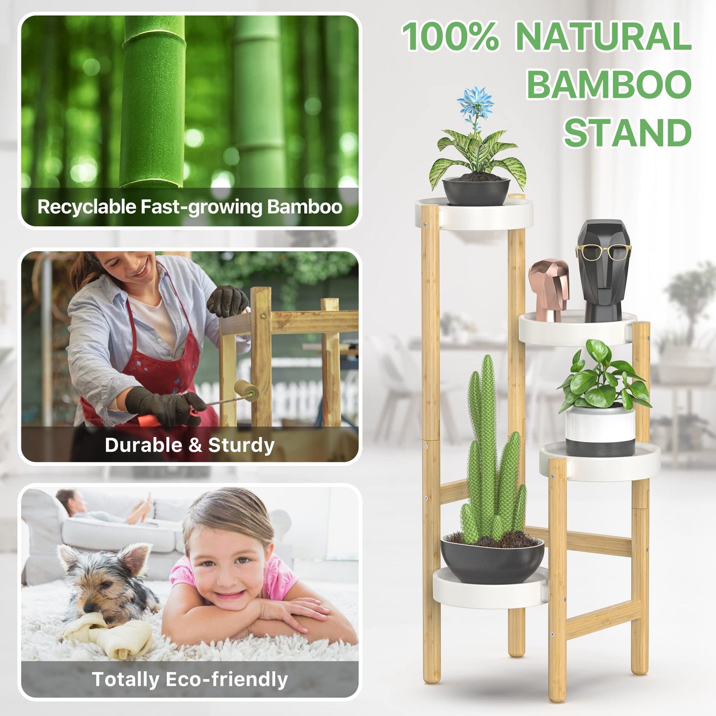Wisuce Bamboo Plant Stands Indoor, 4 Tiered Tall Corner Plant Stand Holder Multiple Shelf Flower Tables for Garden Indoor Home (4 Tier -2)