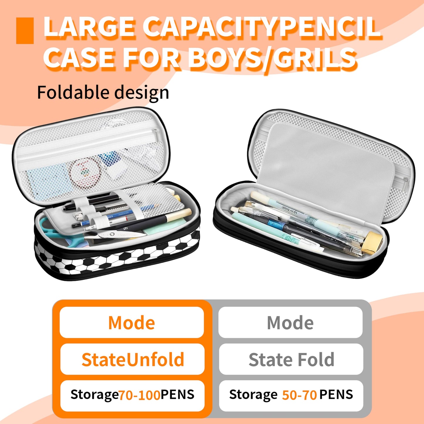 SnuggleHive Soccer Ball Pencil Case for Boys & Kids,Large Capacity Expandable Pencil Pouch with Double Zippers & Compartments,Cool Sport Stationery Organizer Pencil Box for School Students & Gift