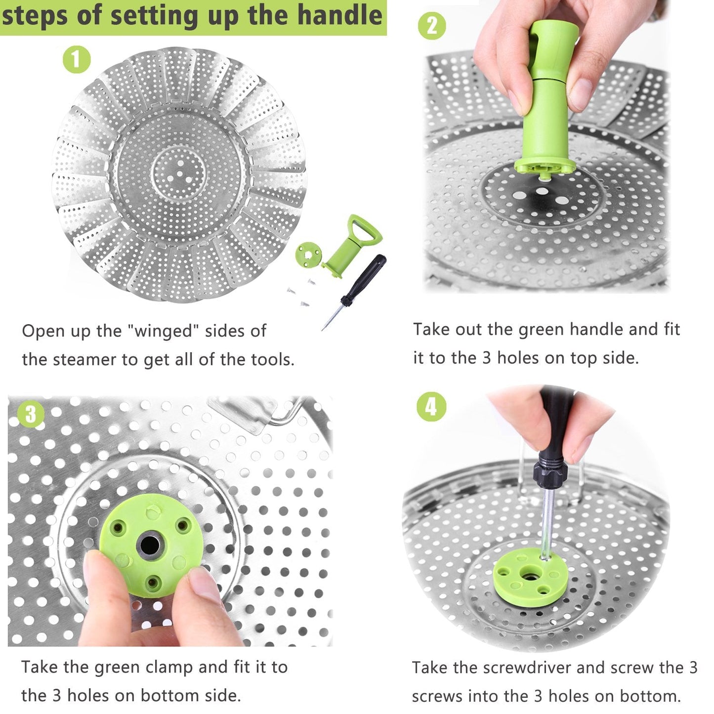 Consevisen Vegetable Steamer Basket for Cooking Food, Stainless Steel Veggie Steam Basket for Pot, Folding Expandable Steaming Insert with Extendable Handle Fits Various Size Pot, 5.1" to 9"