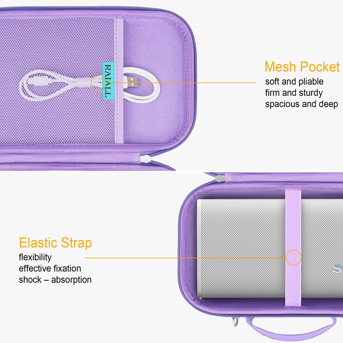 RAIALL Hard Travel Case for Sony ULT Field 3 Wireless Portable Bluetooth Speaker, Sony ULT Field 3 Protective Carrying Storage Bag, Purple+Shoulder Strap