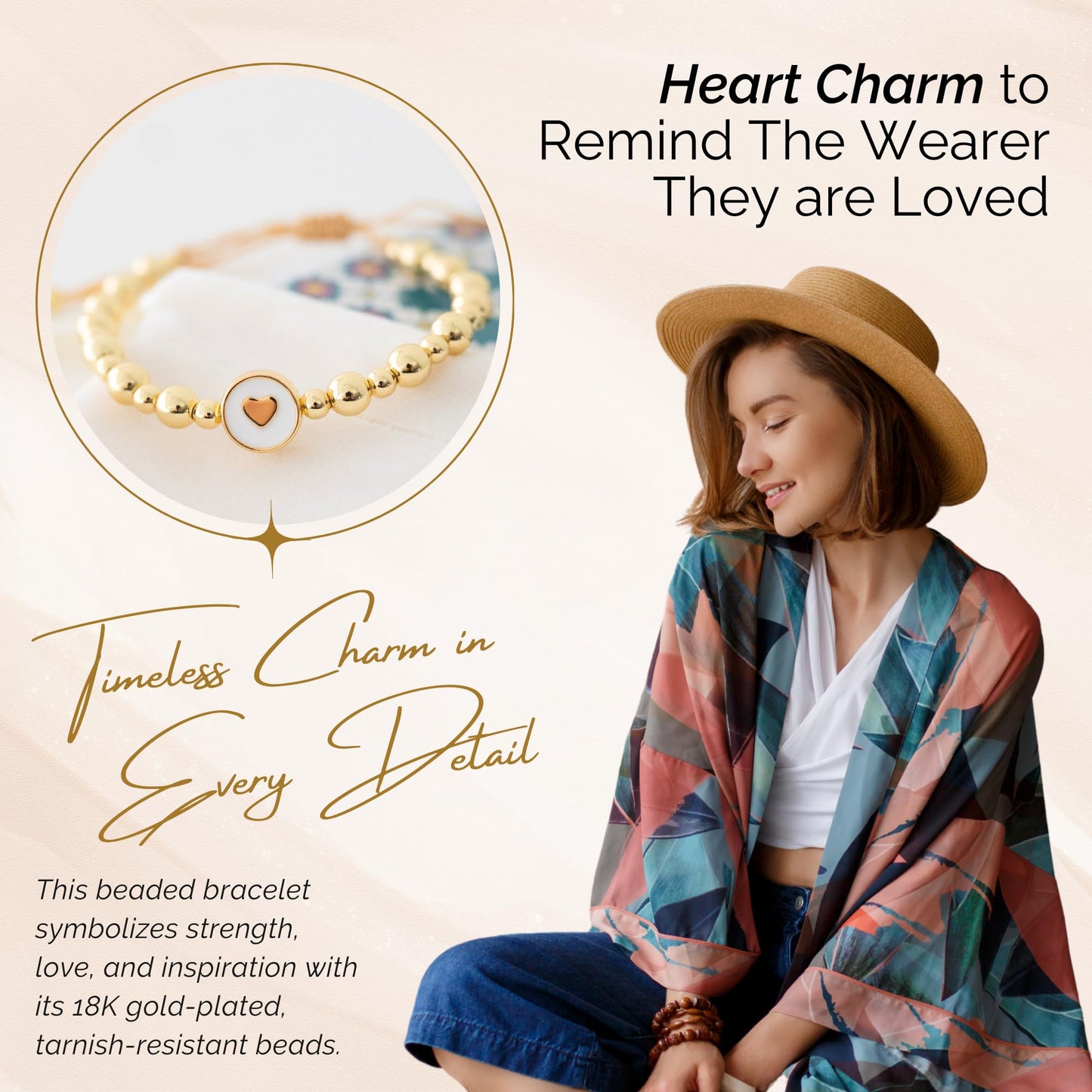 Inspirational Bracelets for Women – 18K Gold Plated – Motivational Gift Heart Pendant with Card