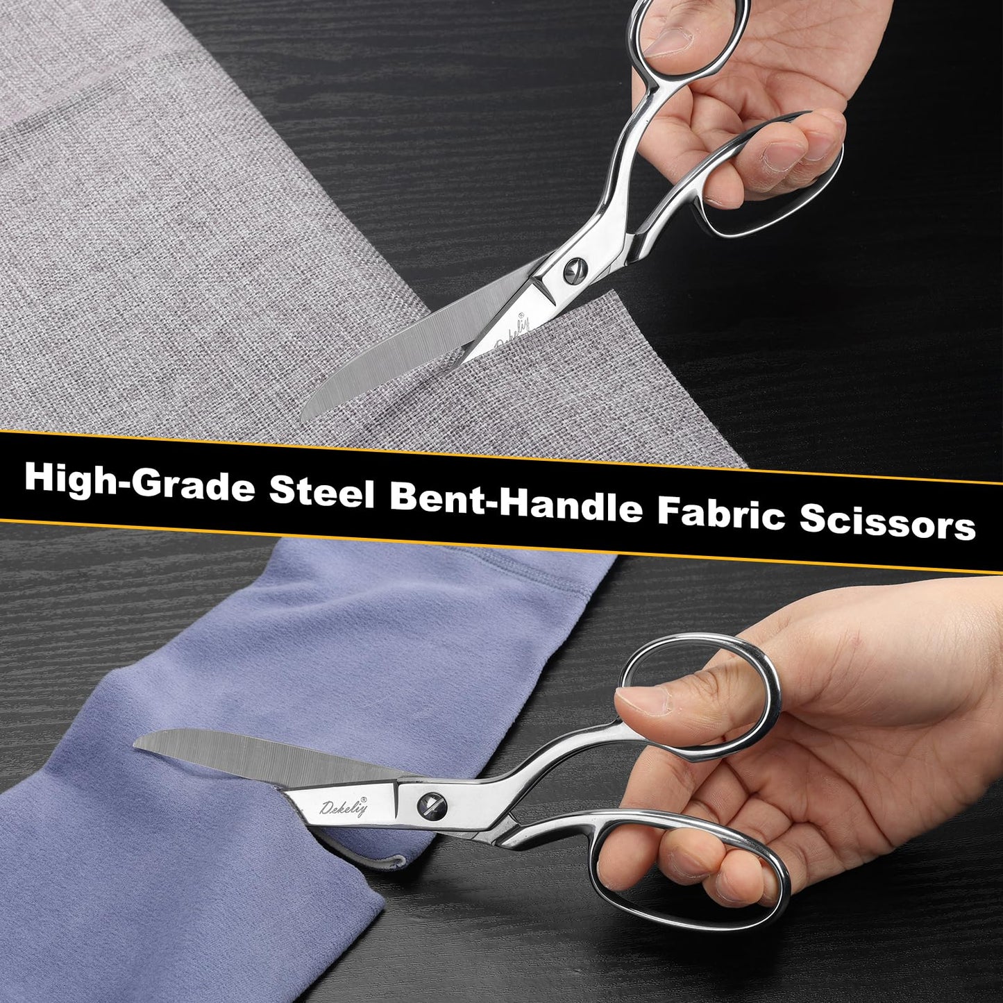 DEKELIY 2 Pack 8" Dressmaker Fabric Scissors, Heavy Duty Stainless Steel Tailor Sewing Shears with Protective Sheath, Multi-Purpose Sharp Fabric Scissors for Cutting Cloth, Thread, and Crafting