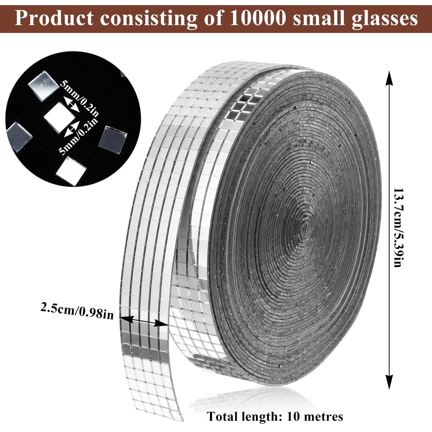 10000 Pcs Disco Ball Mirror Tiles Self Adhesive 5 x 5 mm Small Square Mirror Mosaic Tiles Disco Ball Tapes Stickers for Crafts DIY Party Decoration
