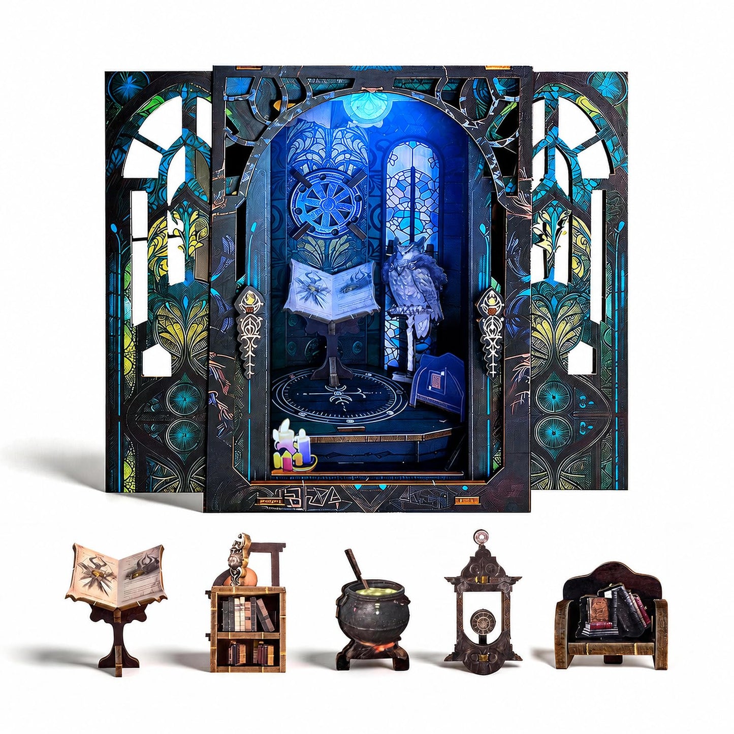 DIY Book Nook Kit Miniature Dollhouse with LED Light, 3D Wooden Bookshelf Insert Reading Corner Bookshop, Mini Library Model Building Kit for Adults Teens, Book Nook Shelf Decor Gift for Book Lovers