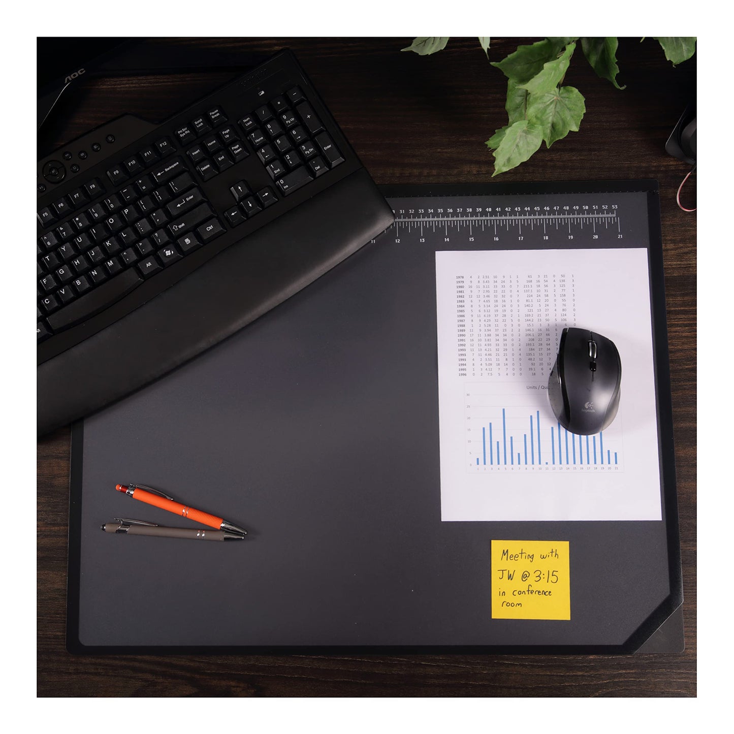 Artistic Logo Pad Engineering Desk Mat Pad for Desktop Organization & Document Protection, Printed Ruler Measurements, Black/Clear, 19" x 24"
