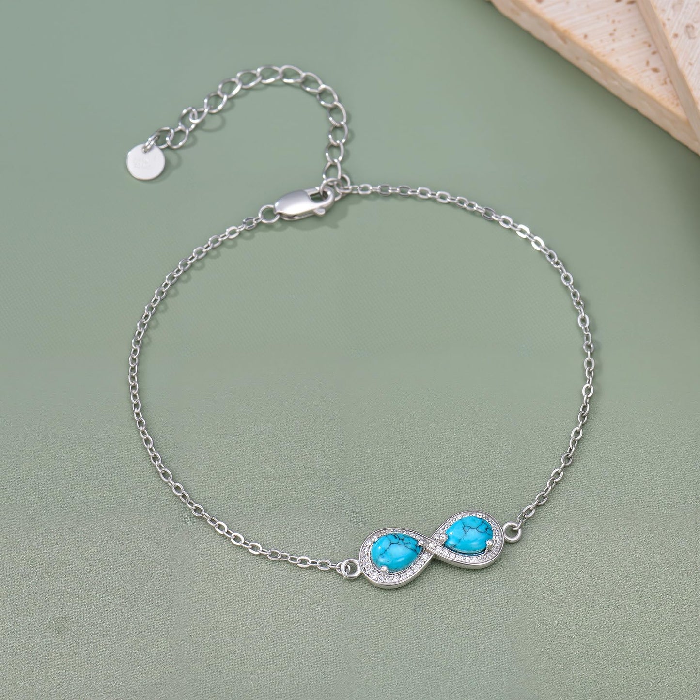 PEIMKO 925 Sterling Silver Infinity Symbol Turquoise Exquisite Bracelet Boho Style Bracelet Jewelry Gifts for Women Mother-3