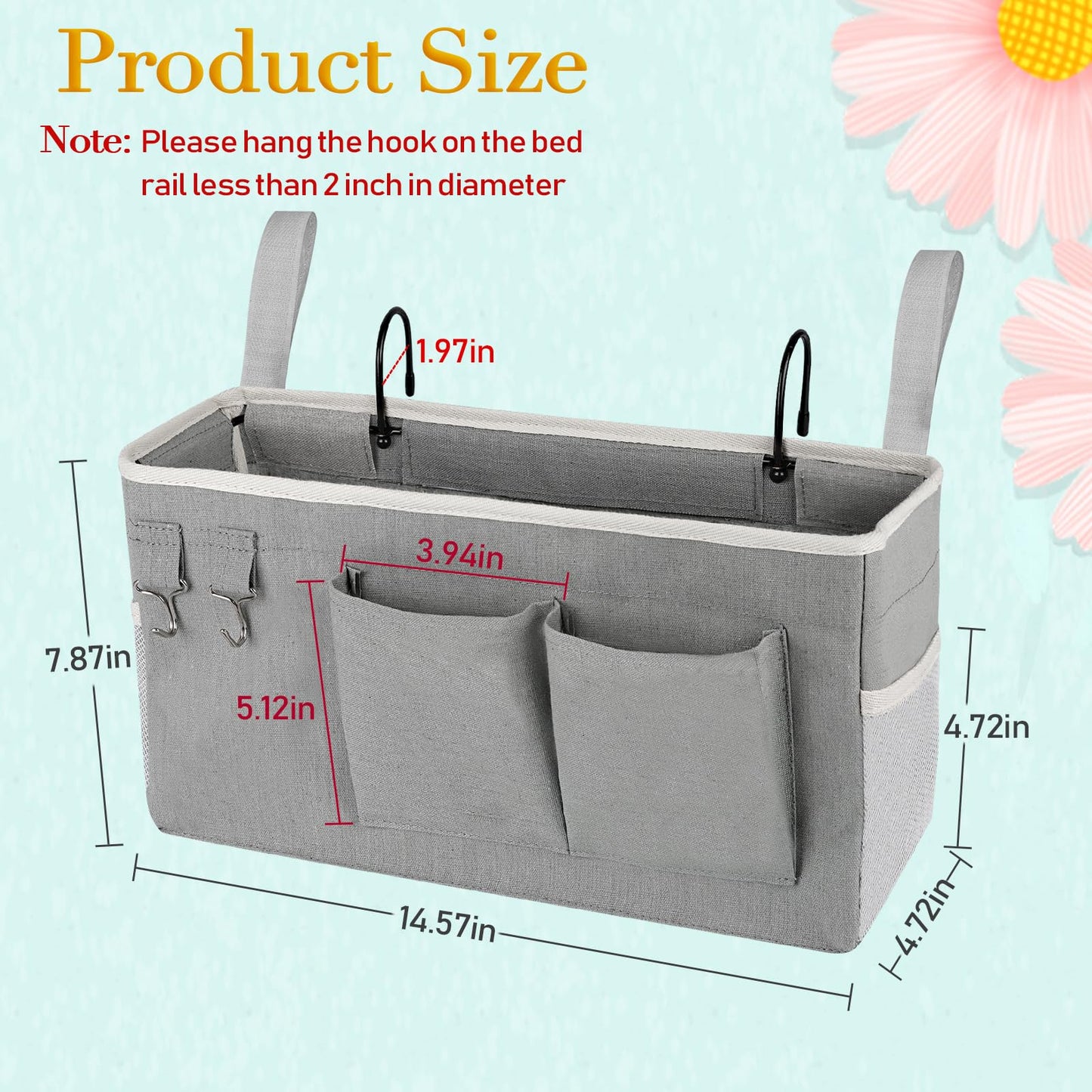 Ozzptuu Bedside Storage Caddy/Bedside Hanging Storage Bag for Headboards Bunk Beds Dorm Rooms Book Phone Magazine Holder (Grey)