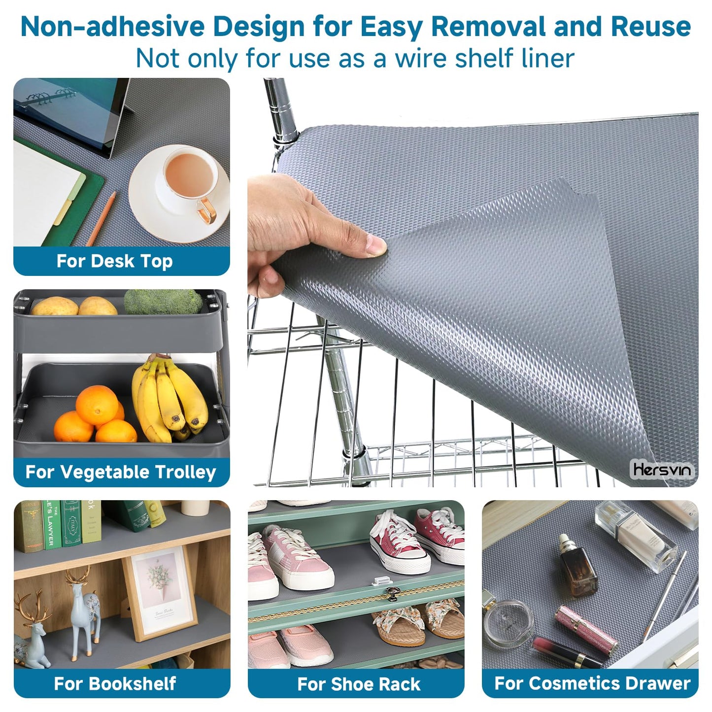 Hersvin Shelf Liners 16 in x 20 ft Thickened EVA Drawer Mats, Non-Adhesive Cupboard Pad, Kitchen Cabinet Lining Fridge Cushion (Gray Diamond, 40.7x610cm)