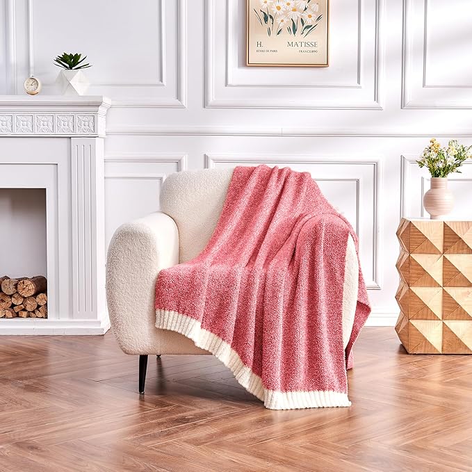 CozeCube Melange Blanket, Ultra Soft Christmas Red and White Throw Blanket, Warm Cozy Knit Fuzzy Plush Reversible Throw for Couch Bed Sofa, 50"x60"