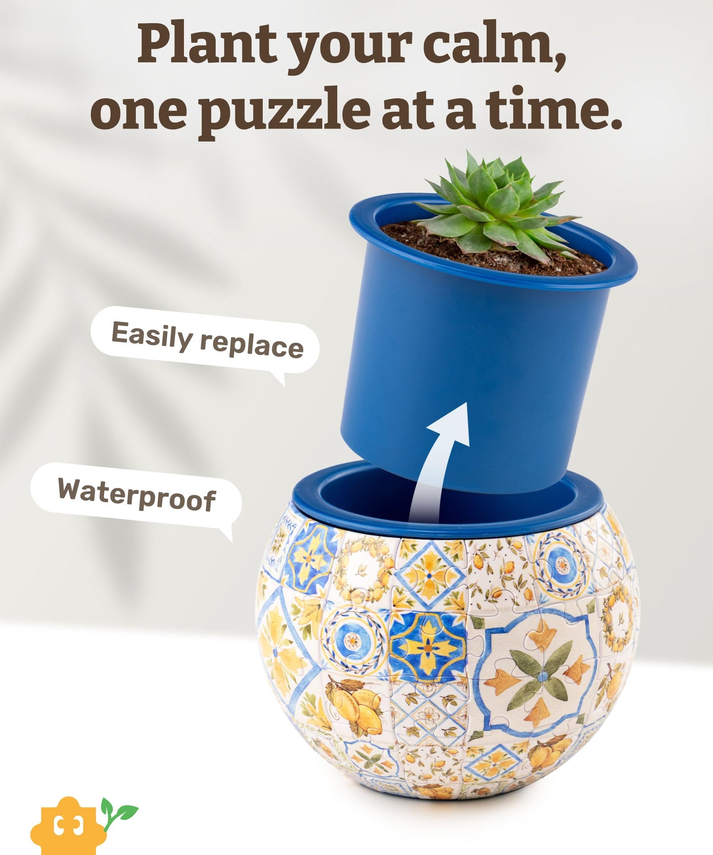 PieceRelax 3D Puzzle Planter - Retro Tiles - Danish Folklore Style, for Mom, Home Decor Flower Pots for Indoor Cactus, Succulents Pots [K1104]