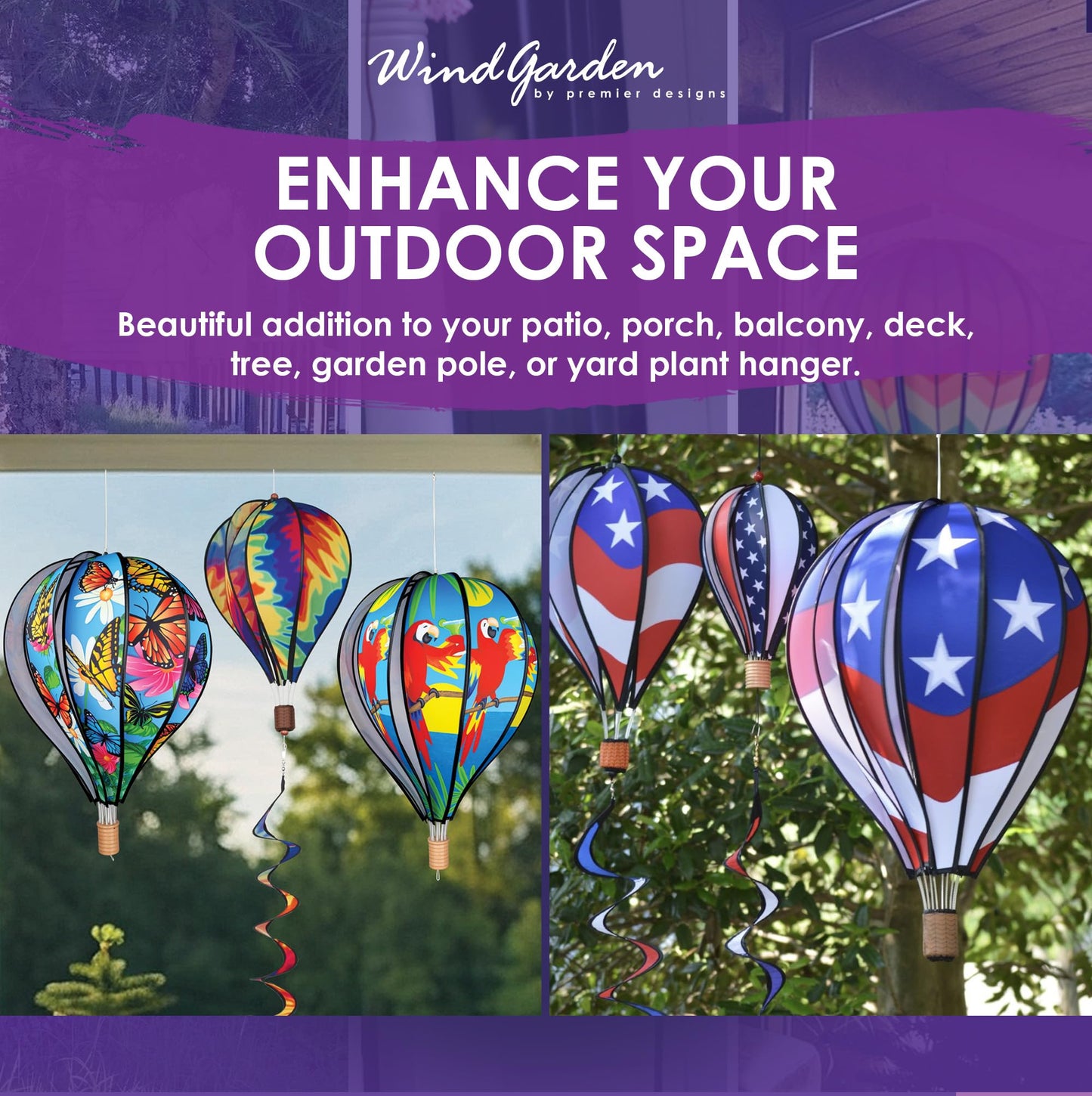 Premier Kites 18” Pop-Open Hot Air Balloon Hummingbirds – Durable Oxford Fabric, Reinforced Fiberglass Frame, Easy Click-Lock Assembly, Heavy-Duty Non-Tangle Hub, Outdoor Wind Spinner Decoration