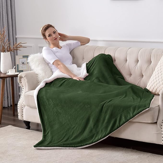 SOCHOW Sherpa Fleece Throw Blanket, Double-Sided Super Soft Luxurious Plush Blanket Twin Size 60 inchx80 inch, Olive Green