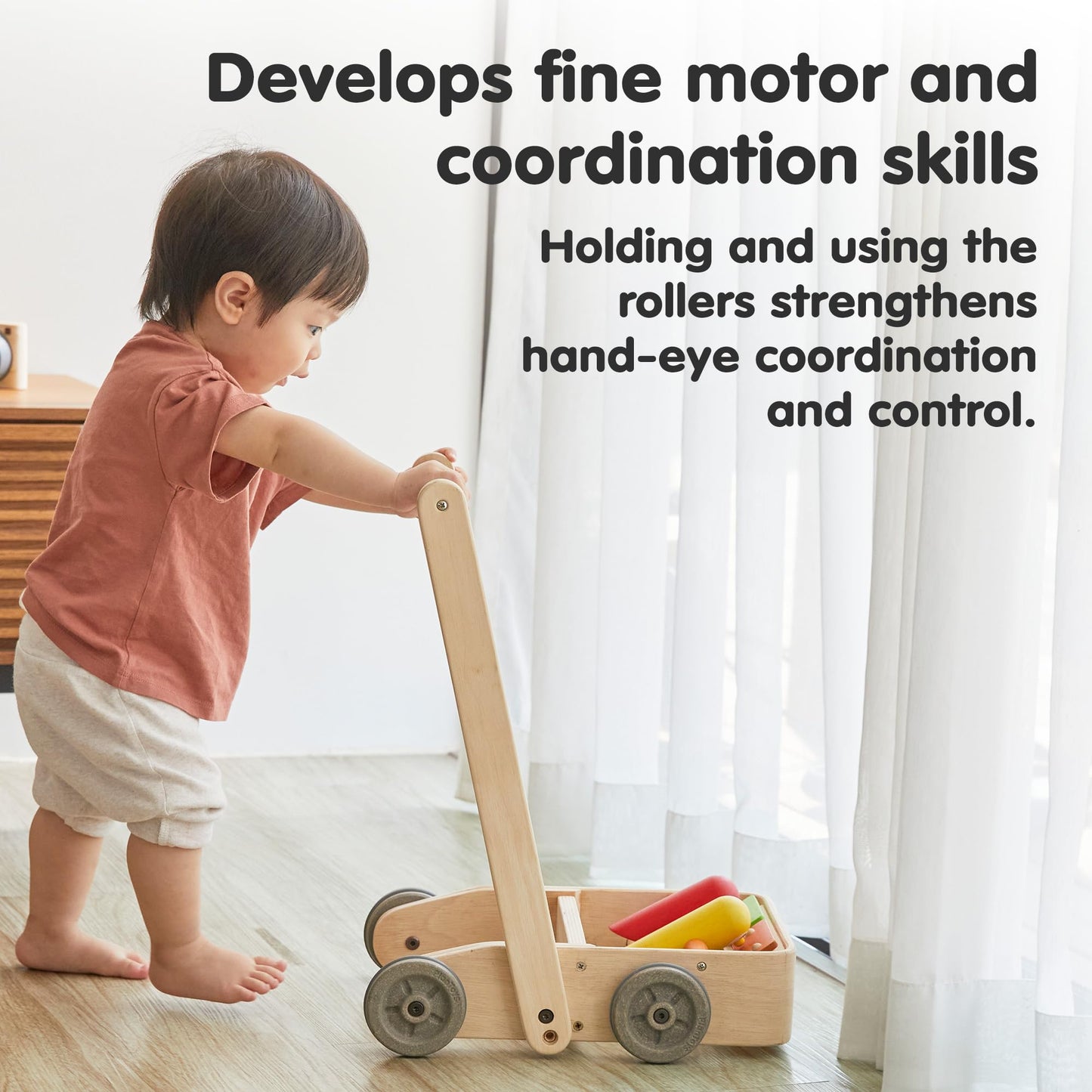 PlanToys® Musical Bird Walker Wooden Push Toy with Sound | Montessori Developmental Activity for Balance, Rhythm & Coordination | Eco-Friendly Educational Toy for Early Learning