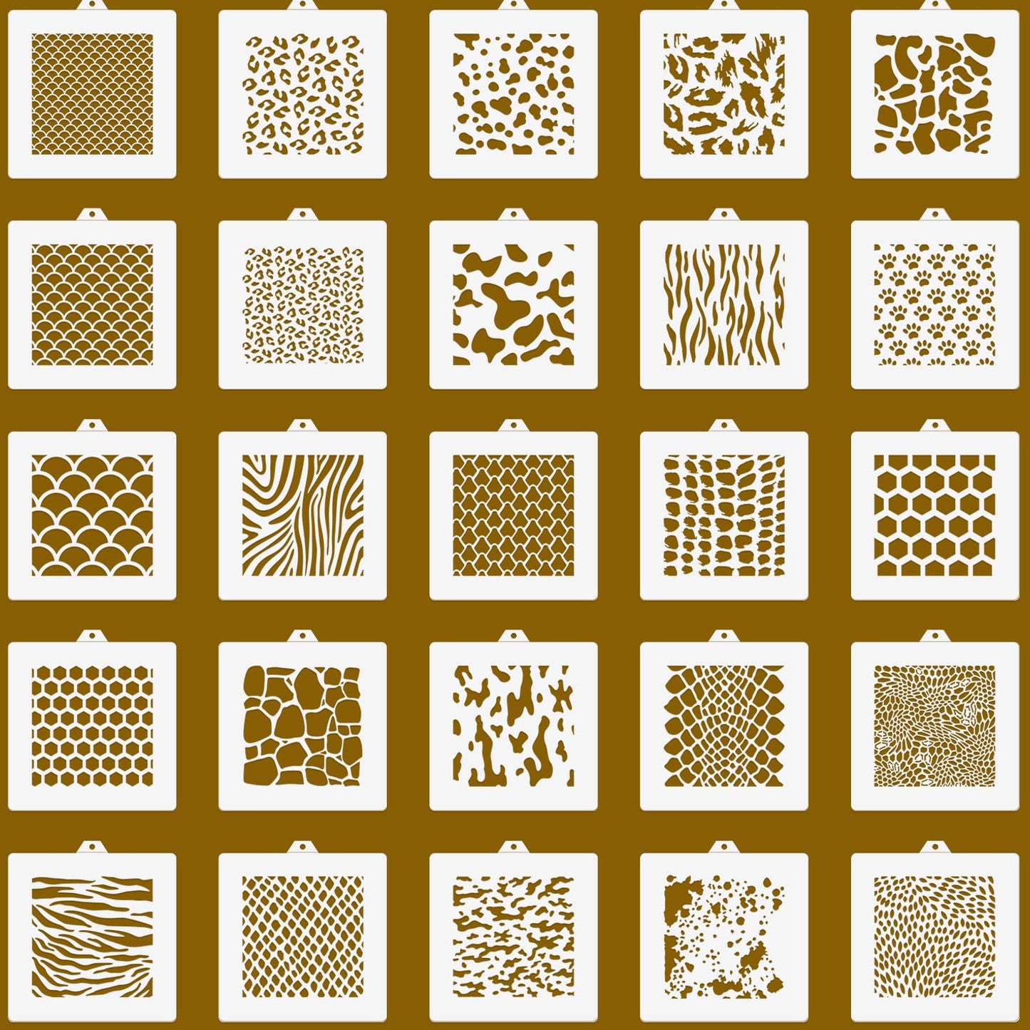 25 Pcs Cookie Stencils for Baking, Honeycomb Mermaid Scale Leopard Tiger Snake Texture & Dog Paw Print Patterns, Royal Icing Airbrush Cake Stencils for DIY Desserts & Party Crafts Reusable