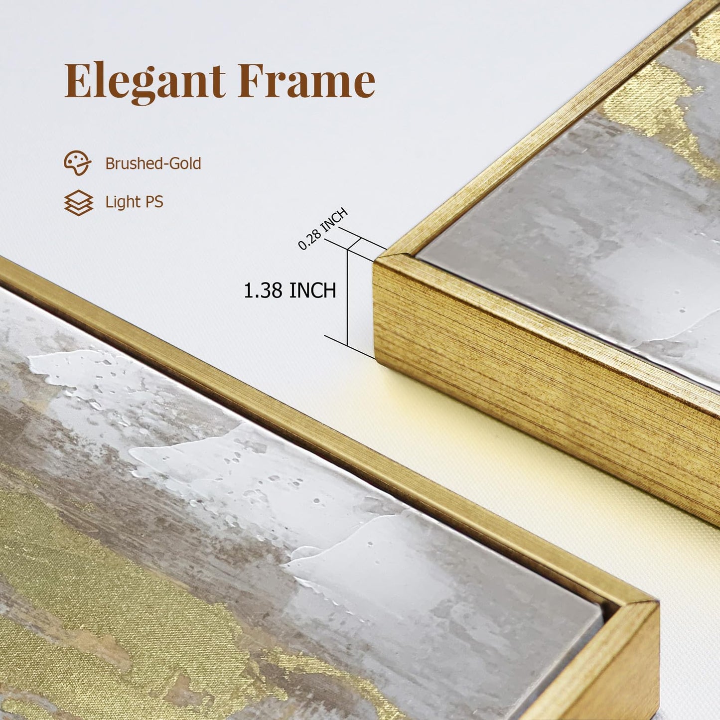 Gold Abstract Wall Art Decor - Framed Texture Paintings Modern Canvas Artwork with Hand-Painted Gold Foil for Modern Style Decor, Ready to Hang