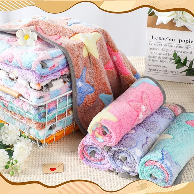 BrightRow 20 Pcs Puppy Blankets Bulk, Soft Fleece Blankets for Small Pets