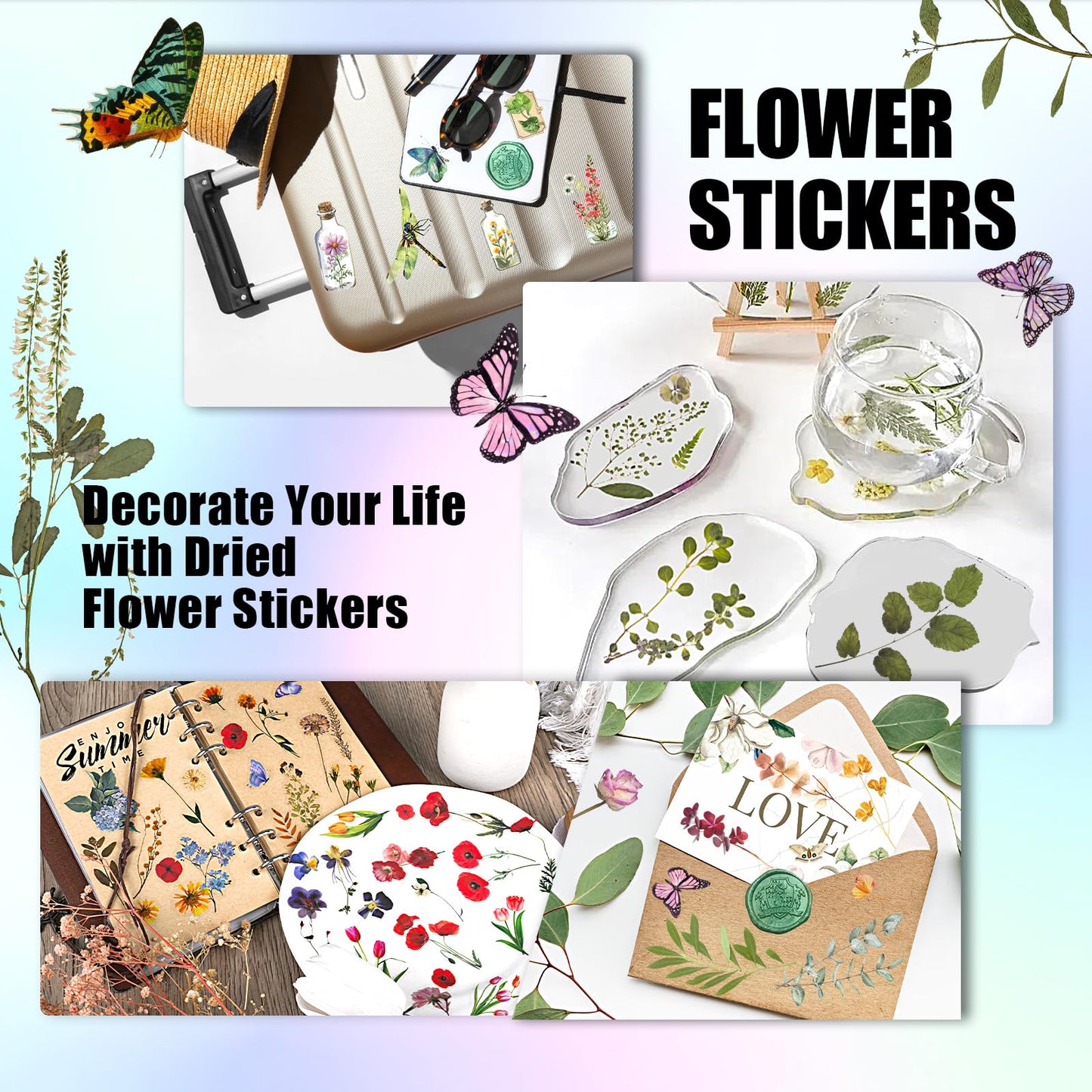 Arme Flower Stickers for Scrapbooking(1466+ Pieces, 110 Sheets), Floral Sticker, Pressed Flower Sticker, Valentine's Day Journaling Stickers for Scrapbooking Supplies, Junk Journal Supplies