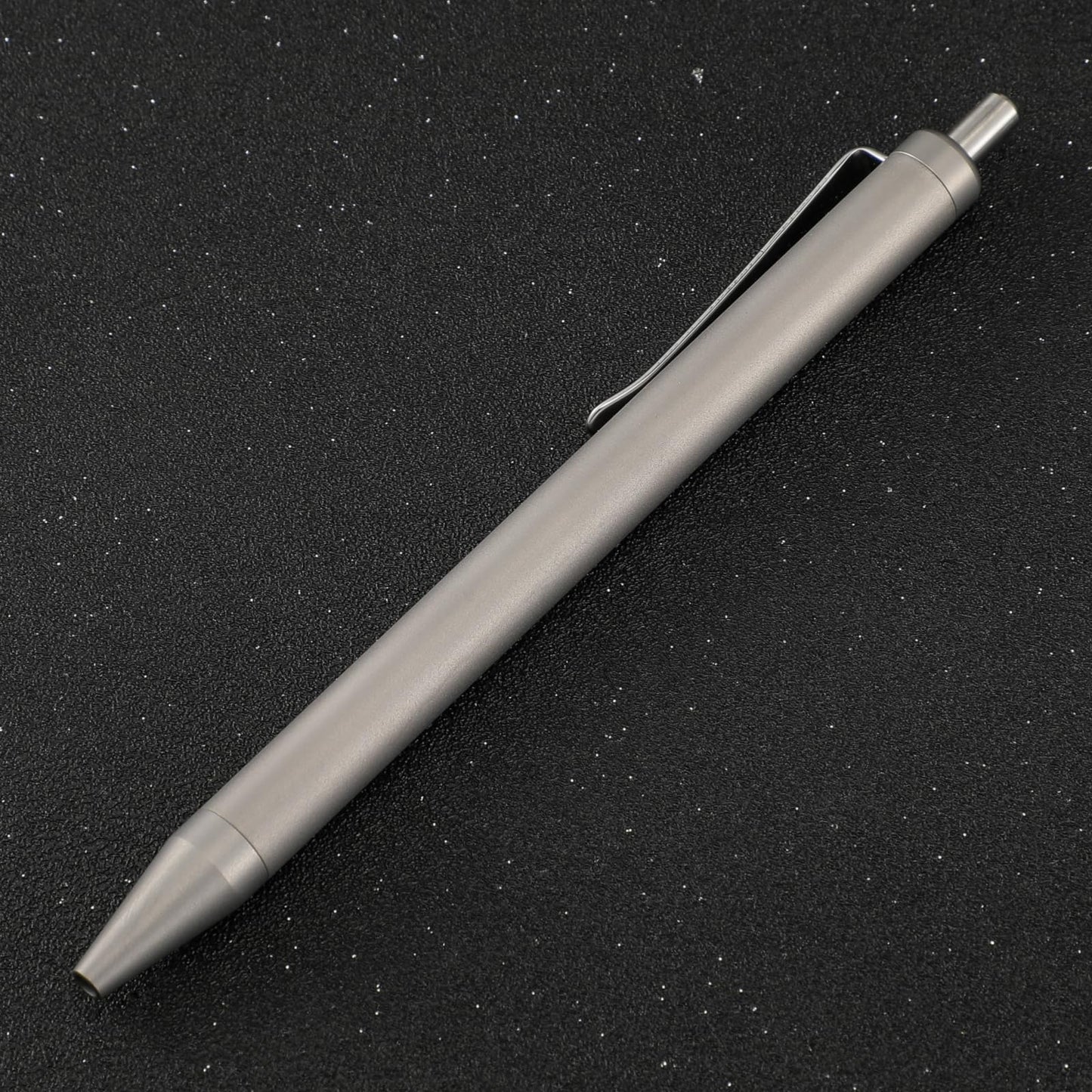 Grey Titanium Alloy Ballpoint Pen Retractable Lightweight EDC Pen with Pocket Clip Compatible with Parker Style Refill with 3 Extra Refills in Gift Box (LA035)