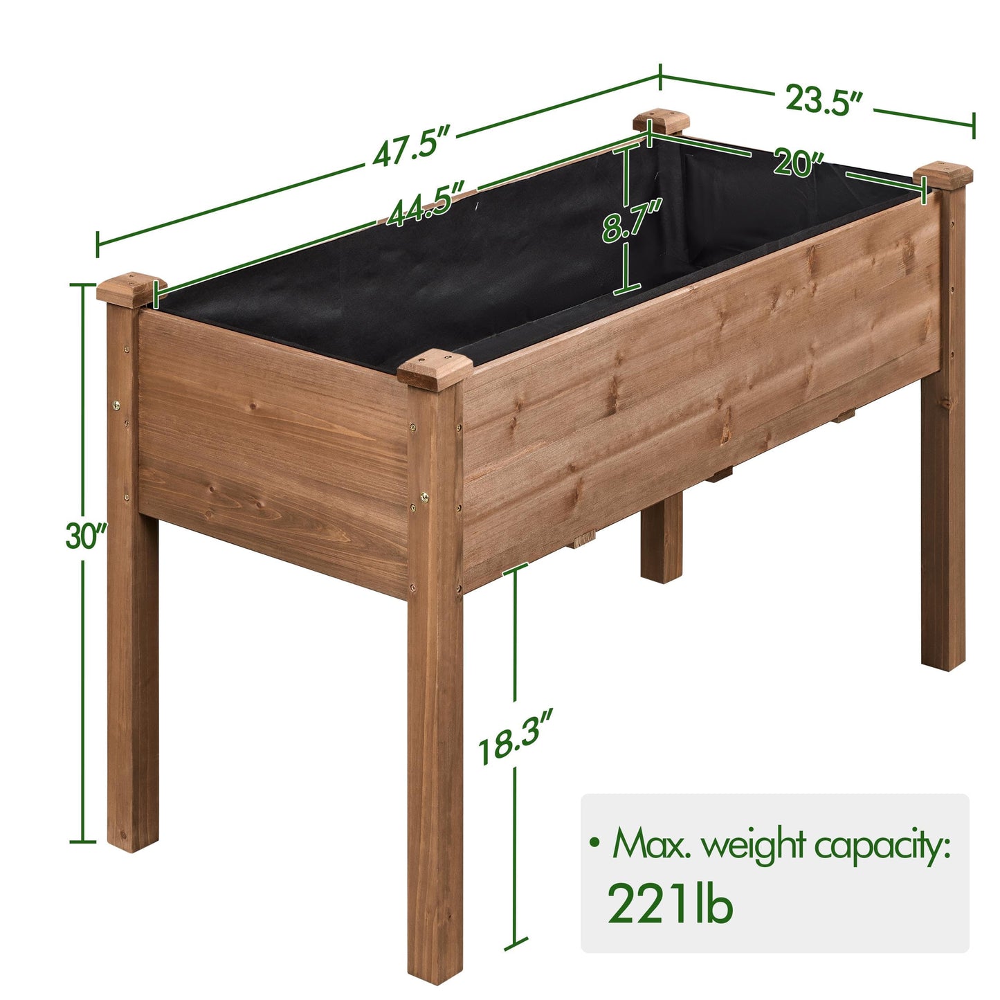 Yaheetech 1pc Raised Garden Bed 48x24x30in Elevated Wooden Horticulture Planter Box with Legs Standing Growing Bed for Gardening/Backyard/Patio/Balcony, Dark Brown