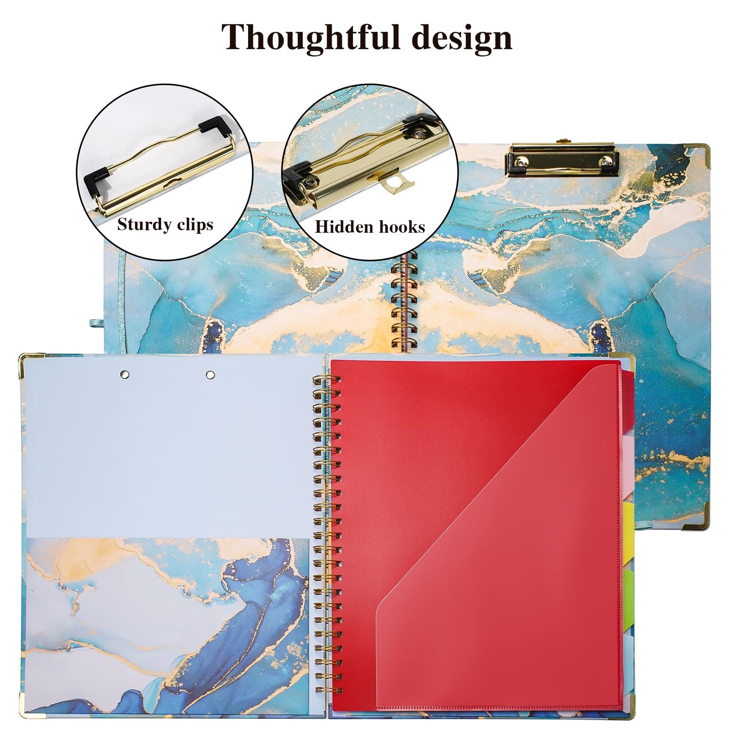 Hiwhy Clipboard with Storage and Refillable Notepad for Letter Size 8.5"x 11", Cute Clip Board with 5 Extra Folders with Tabs and Storage, Nursing School Office Supplies