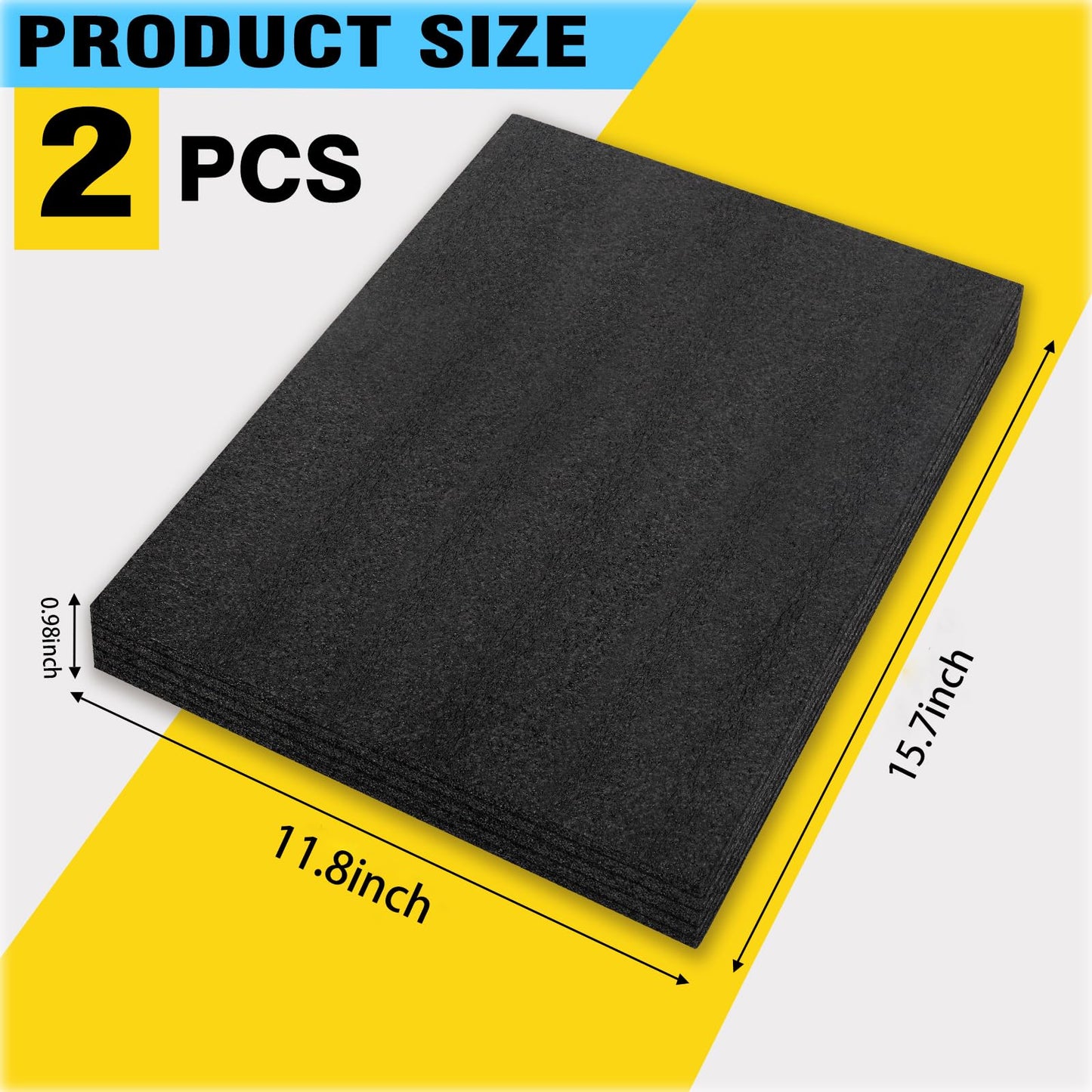 Yeecheng 2 Pcs 12 x 16 x 1INCH Black Polyurethene Foam Sheets,Cuttable Packing Foam Block Foam Padding for Packing and Crafts,Toolbox Storage.