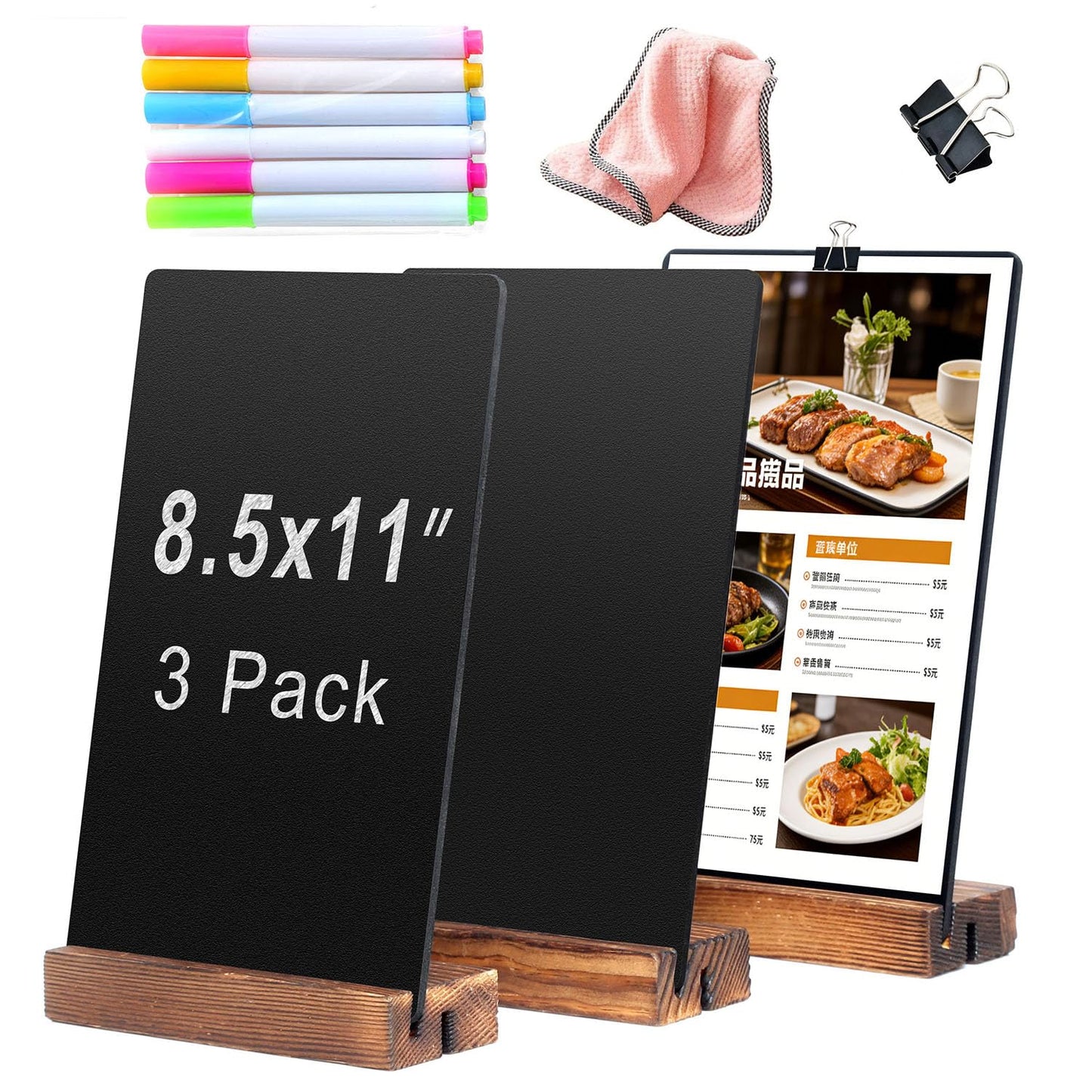 YEEON 3 Pack 8.7x12 in Desktop Small Chalkboard Sign with Wood Base