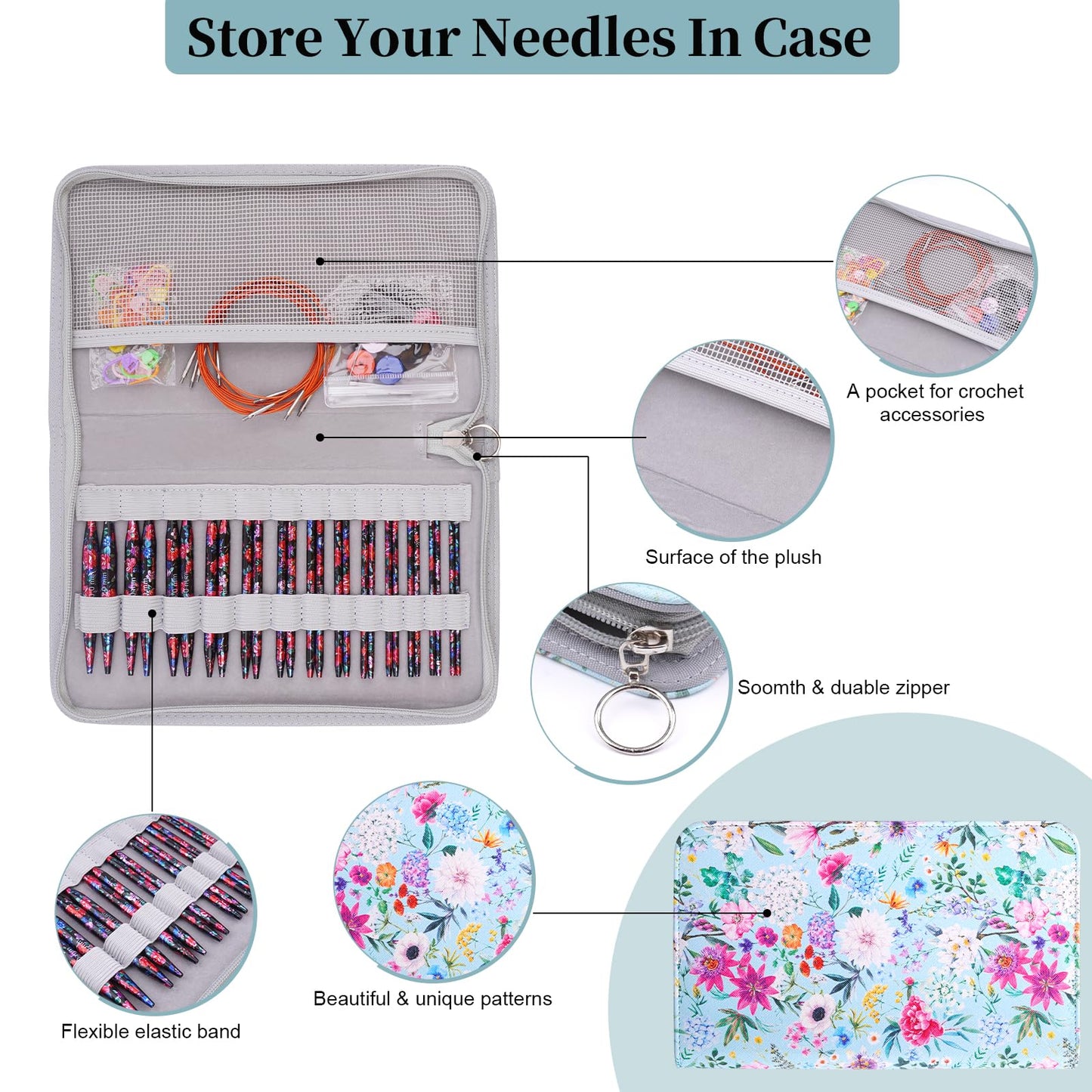 Mdoker Interchangebale Circular Knitting Needles Set 13 Pair Round Metal Knitting Needle Aluminum Circular Needle and Cables,Accessories,Case - Sizes US 2.5-15