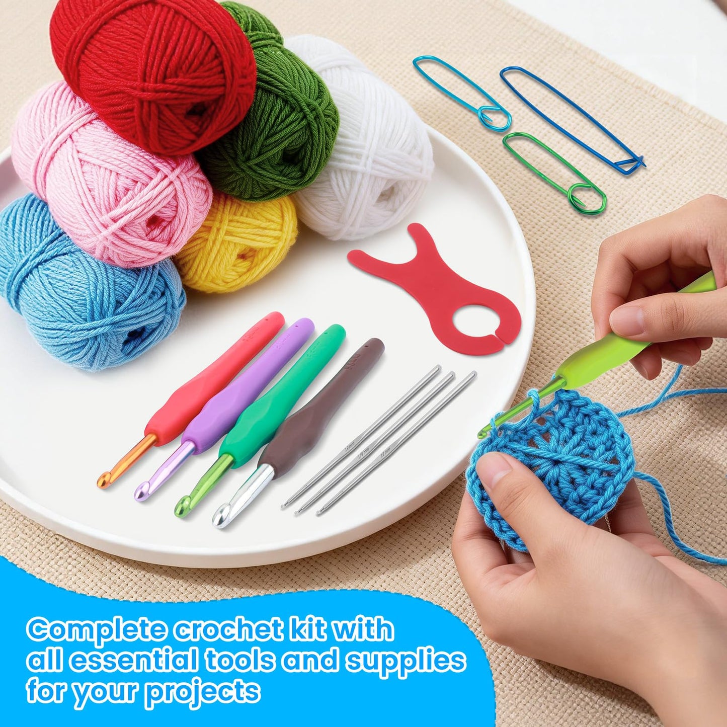 MECHEER Crochet Kit for Beginners, 67 Pcs Knitting Kits Crochet Set with Yarn, Ergonomic Crochet Hooks 0.6mm-6.0mm, Portable Crochet Starter Kit for Travel