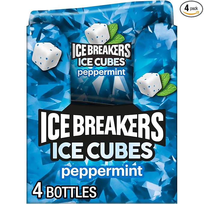 ICE BREAKERS Ice Cubes Peppermint Sugar Free Chewing Gum Bottles, 3.24 oz (4 Count, 40 Pieces)