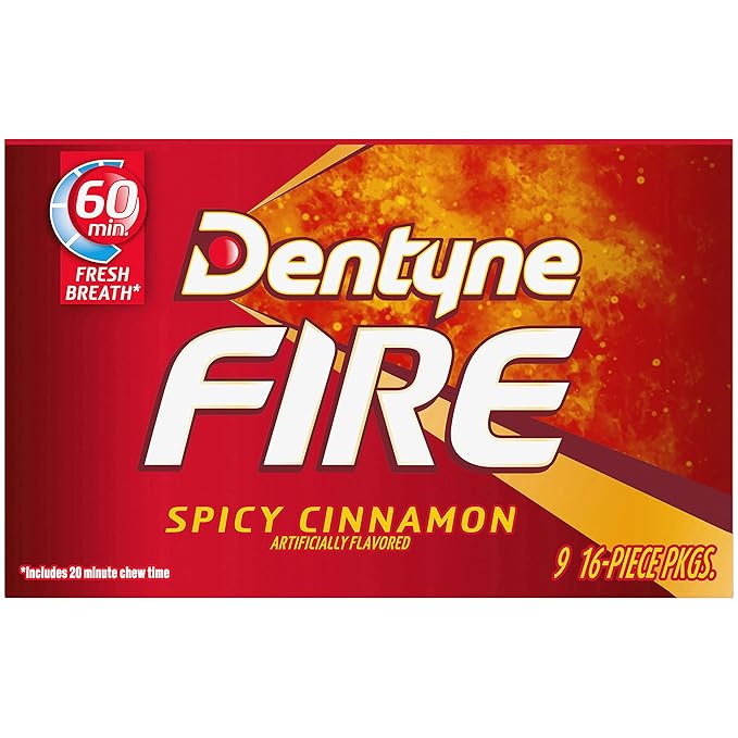 Dentyne Fire Spicy Cinnamon Sugar-Free Chewing Gum, Pack of 9 (144 Total Pieces)