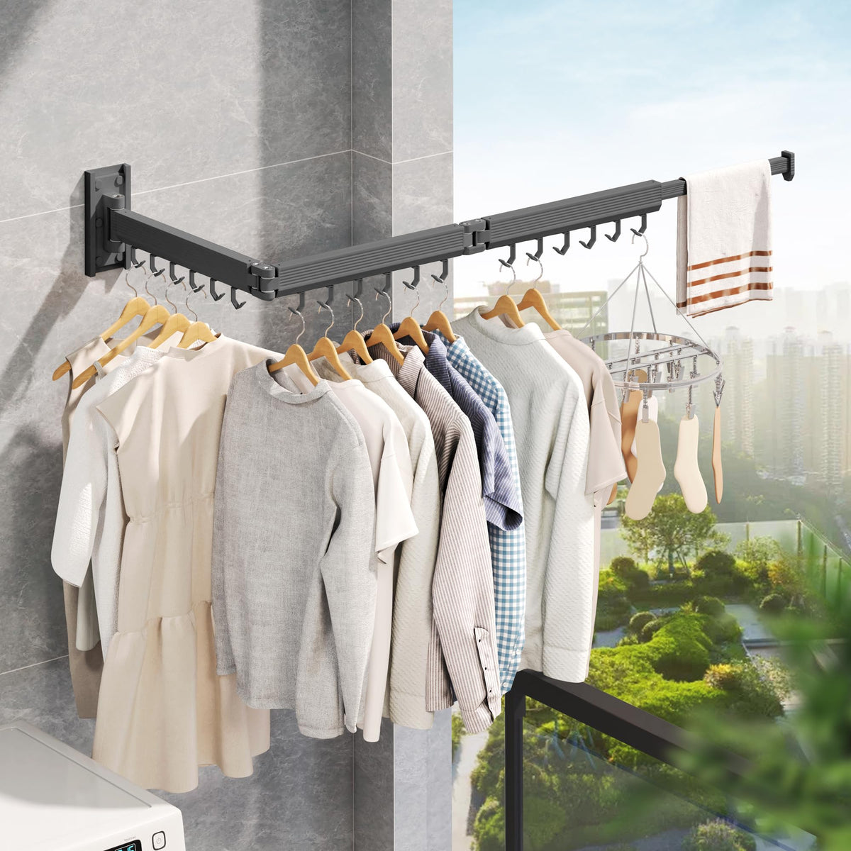 Grey Wall Mounted Clothes Drying Rack