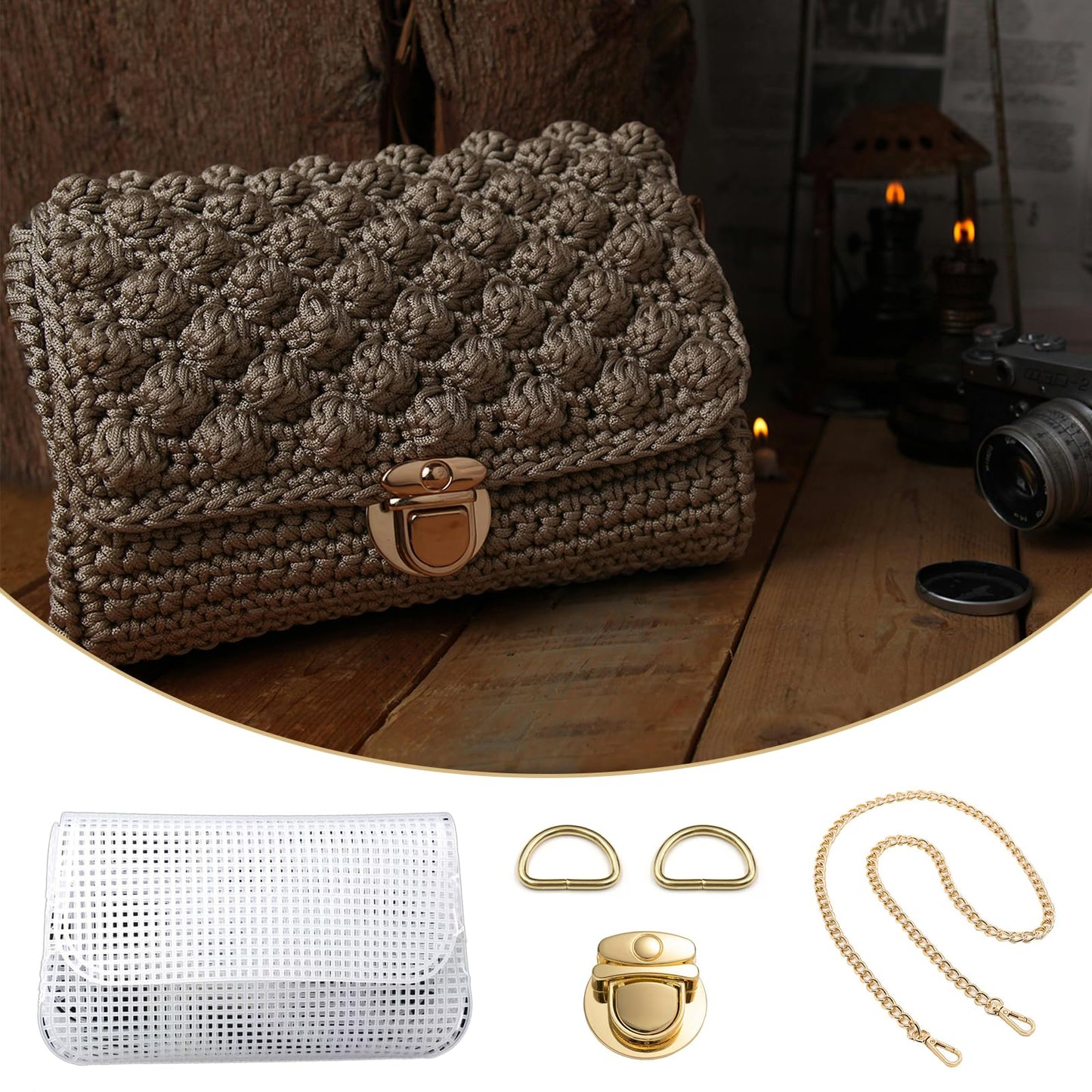 Wzttdm DIY Knitting Crochet Bags Kit, 8.7x4.9 Inch Blank Needlepoint Canvas Sheets, Mesh Plastic Canvas Bag Kit for Handmade Bag Making Acrylic Yarn Crafting Projects