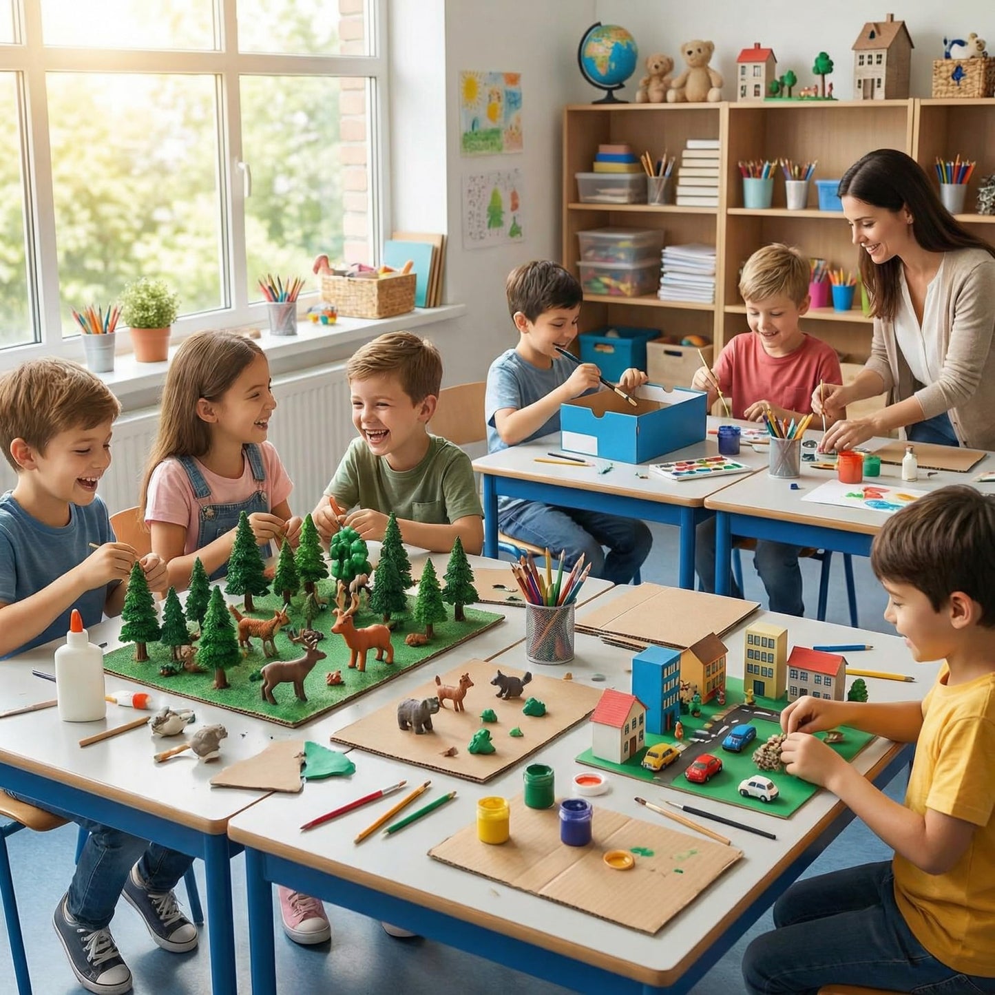 Soulchen 30 Pieces Model Trees 3.3-6.3 Inch Mixed Mini Trees Diorama Supplies Model Grass Mat Mini People Figurines Benches Ho Scale Accessories for Projects Train Scenery Landscape DIY Crafts