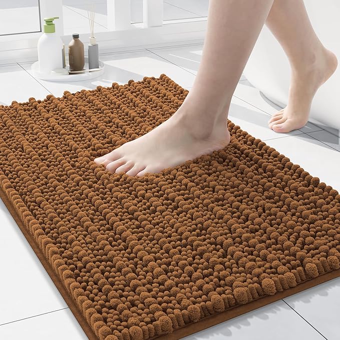 Arotive Luxury Chenille Bathroom Rug Mat, Extra Soft Thick Absorbent Shaggy Bath Rugs, Non-Slip Machine Wash Dry, Plush Bath Mats for Bathroom, Shower and Tub, 24x16, Ochre